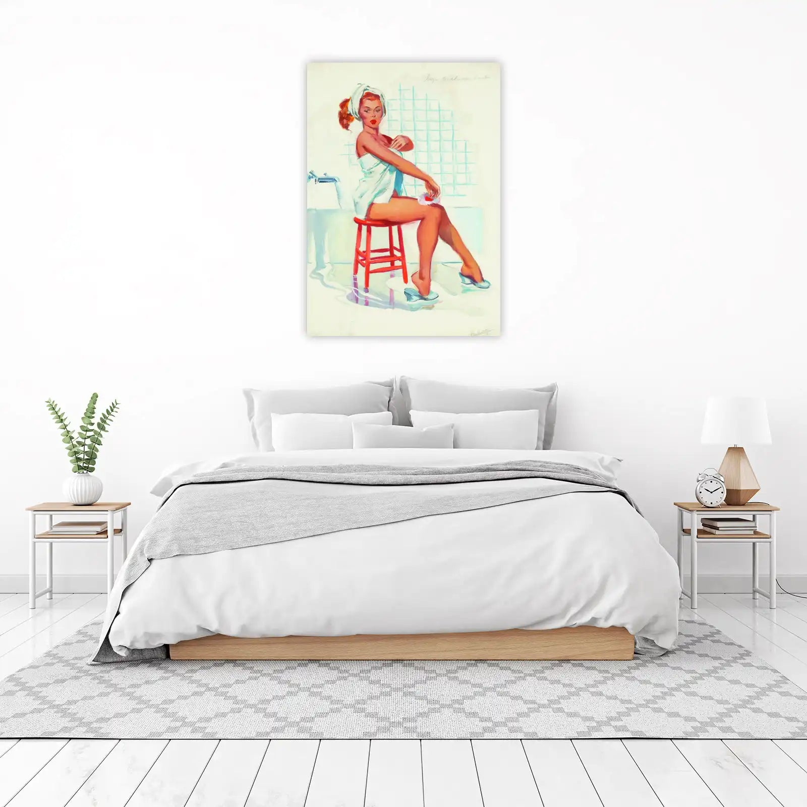 Retro Pin-Up Woman Bathroom Scene Wall Art