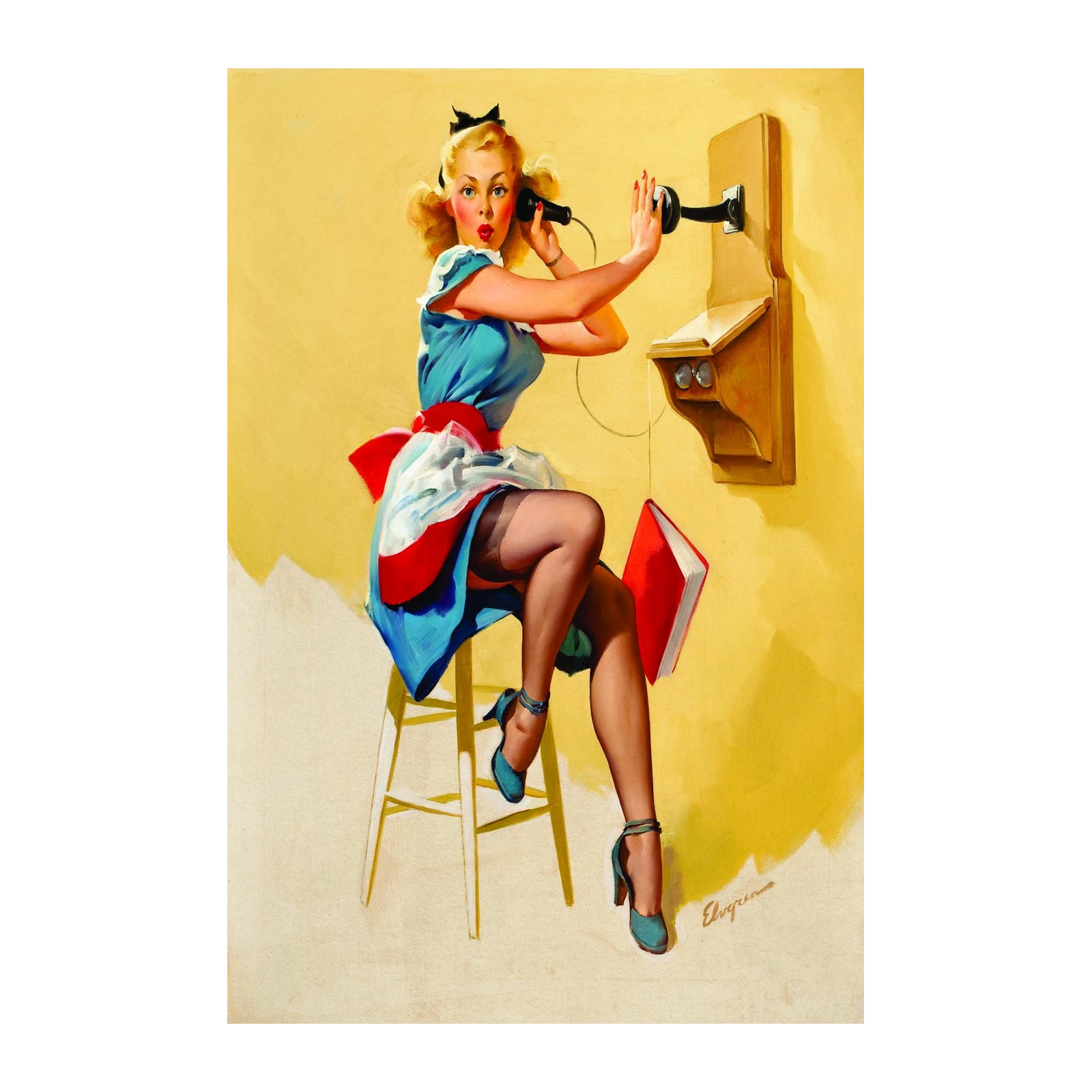 Retro Pinup Girl Phone Call Wall Art