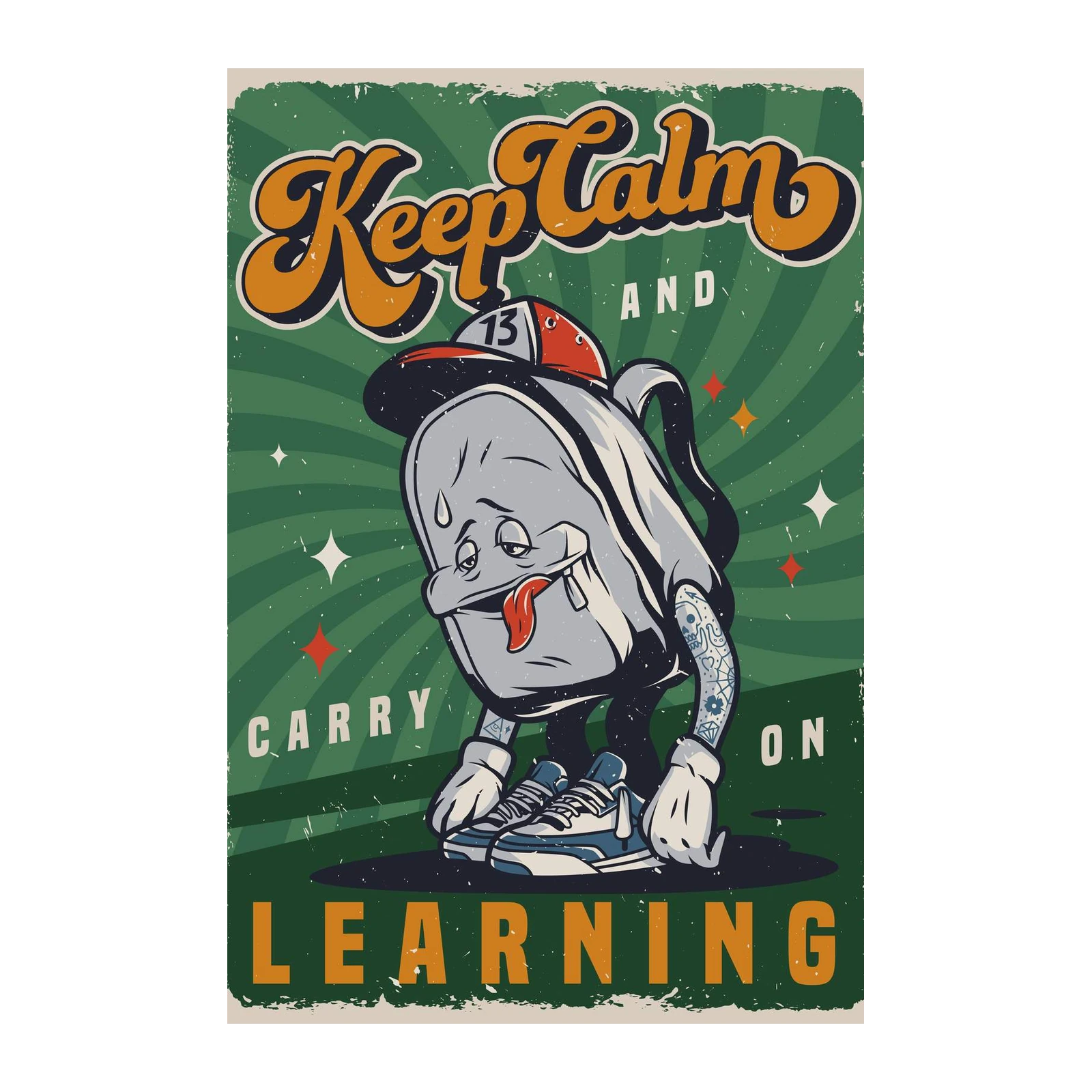 Keep Calm & Carry On Learning Vintage Backpack Wall Art