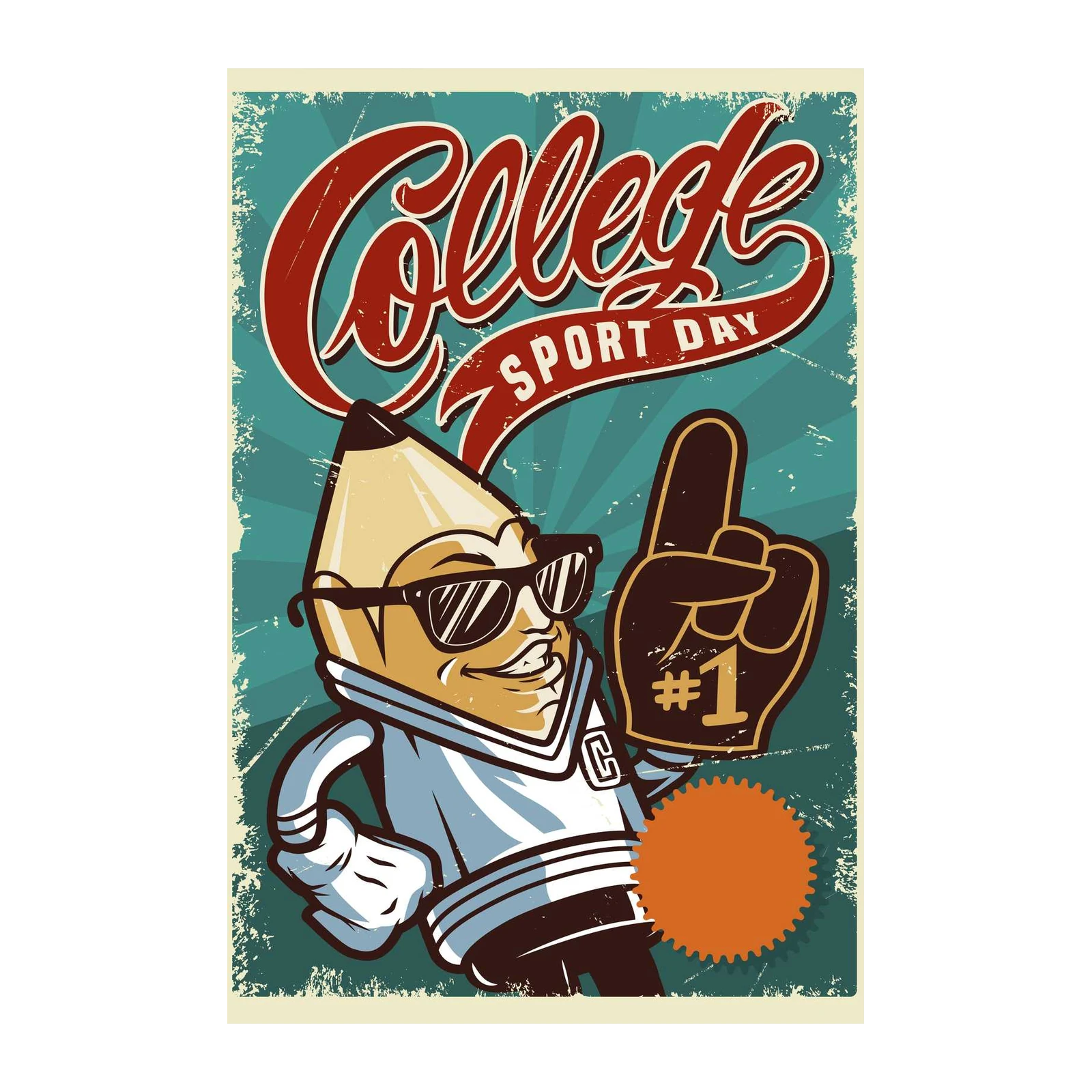 Retro College Sport Day Pencil Wall Art