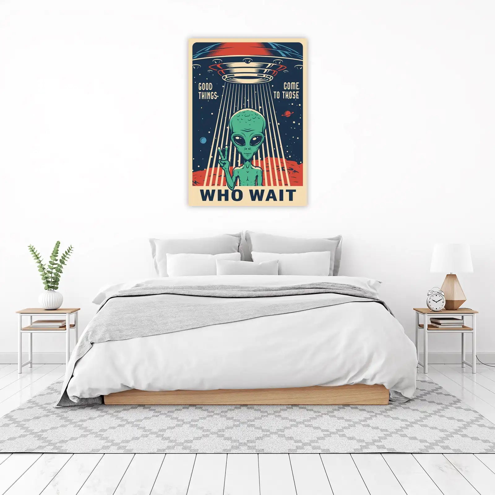 Alien Peace Sign UFO Vintage Wall Art
