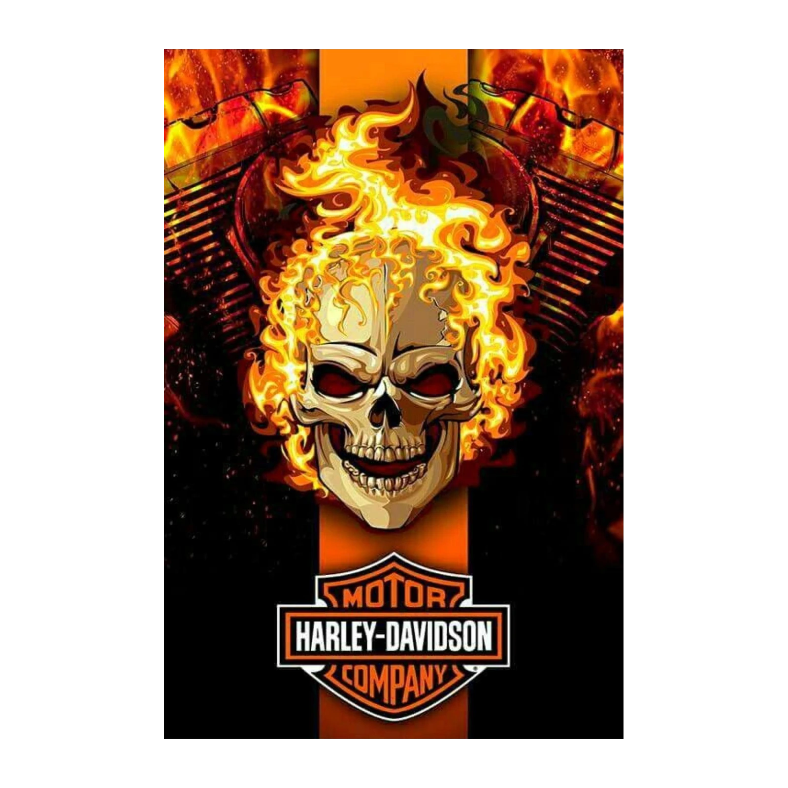 Fiery Skull Harley Davidson Wall Art