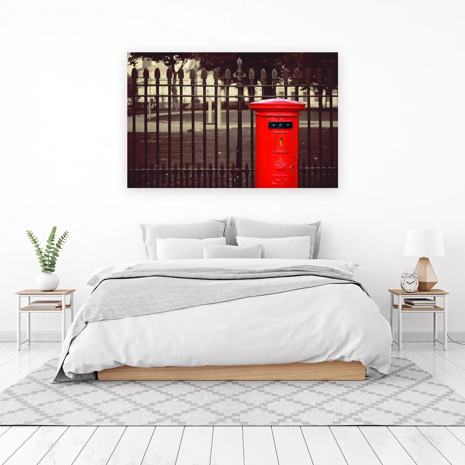 Iconic Red Post Box & Ornate Fence Wall Art