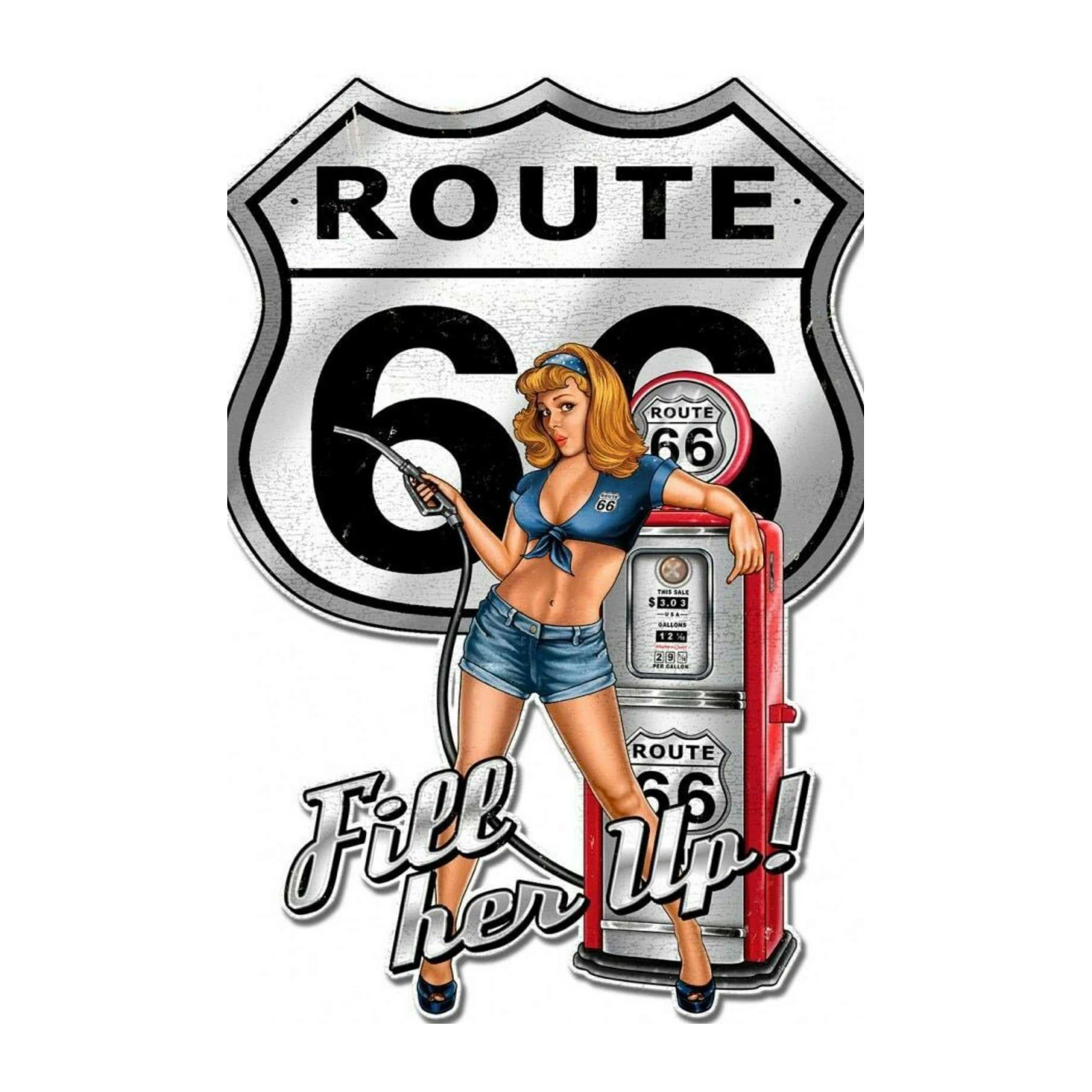 Route 66 Pin-Up Gas Station Wall Art