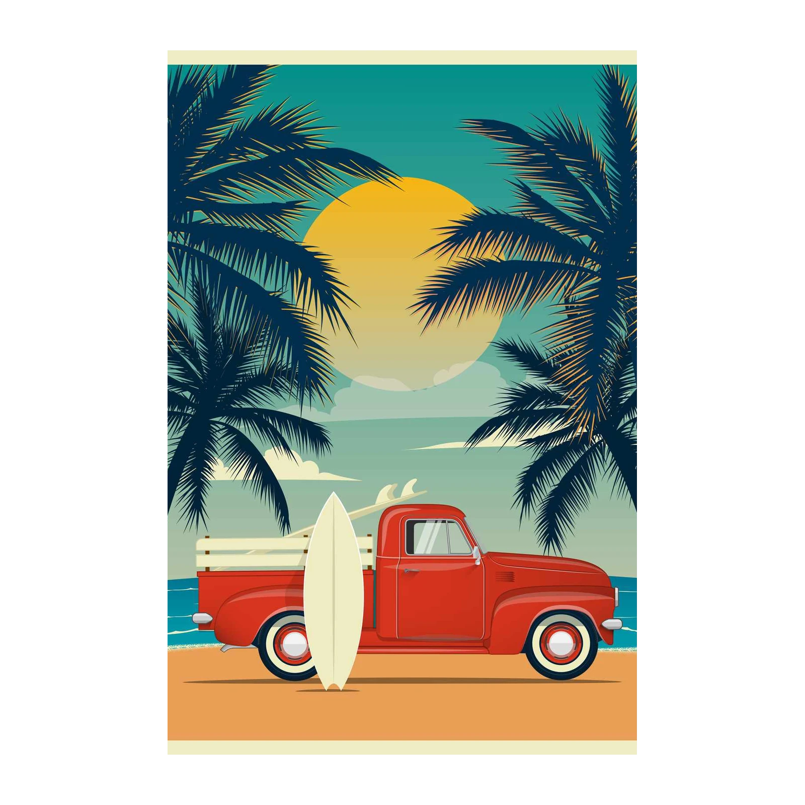 Retro Surf Truck & Palm Tree Wall Art