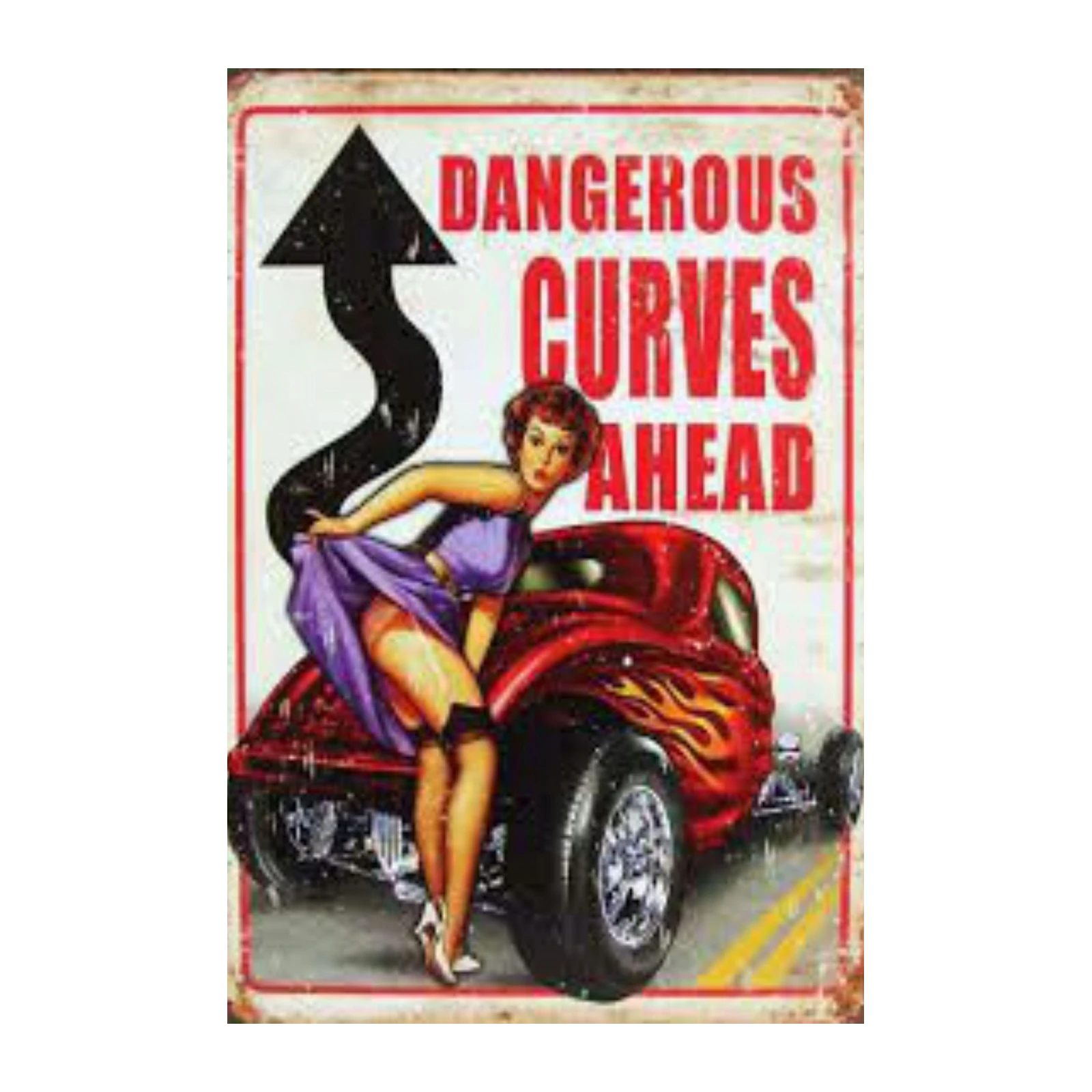 Vintage Pin-Up Dangerous Curves Ahead Wall Art