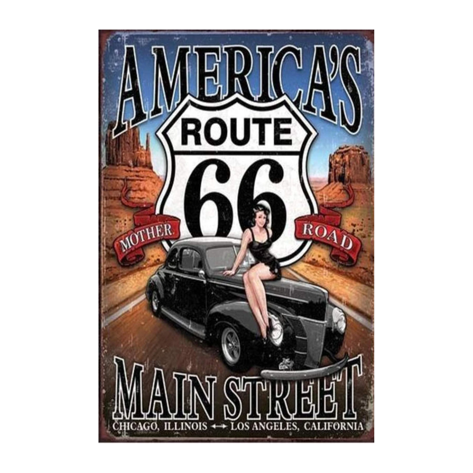 Route 66 Pin-Up Car Metal Wall Art Wall Art
