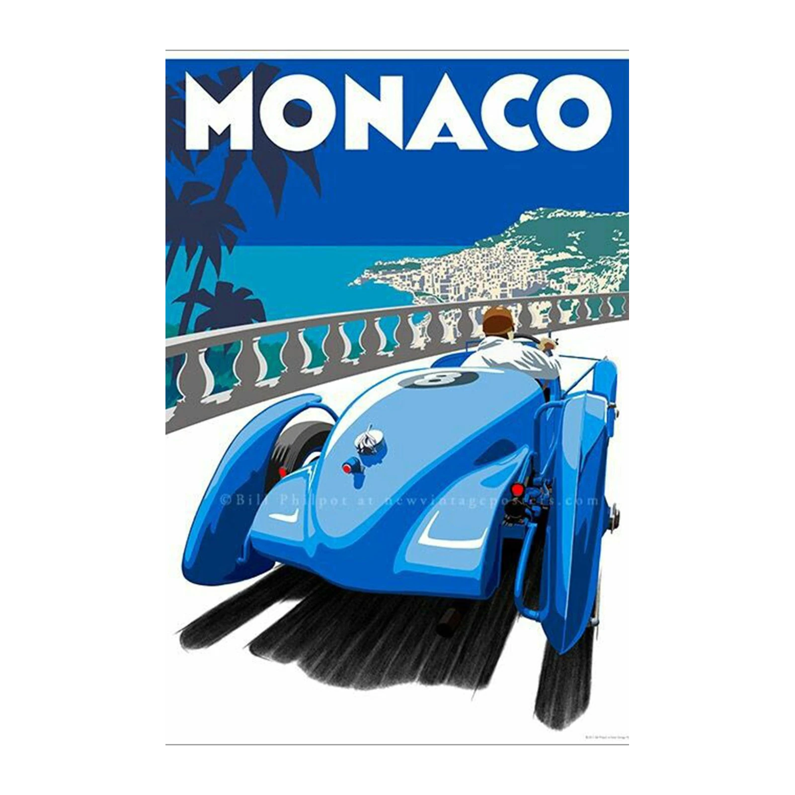 Vintage Monaco Grand Prix Blue Racer Wall Art