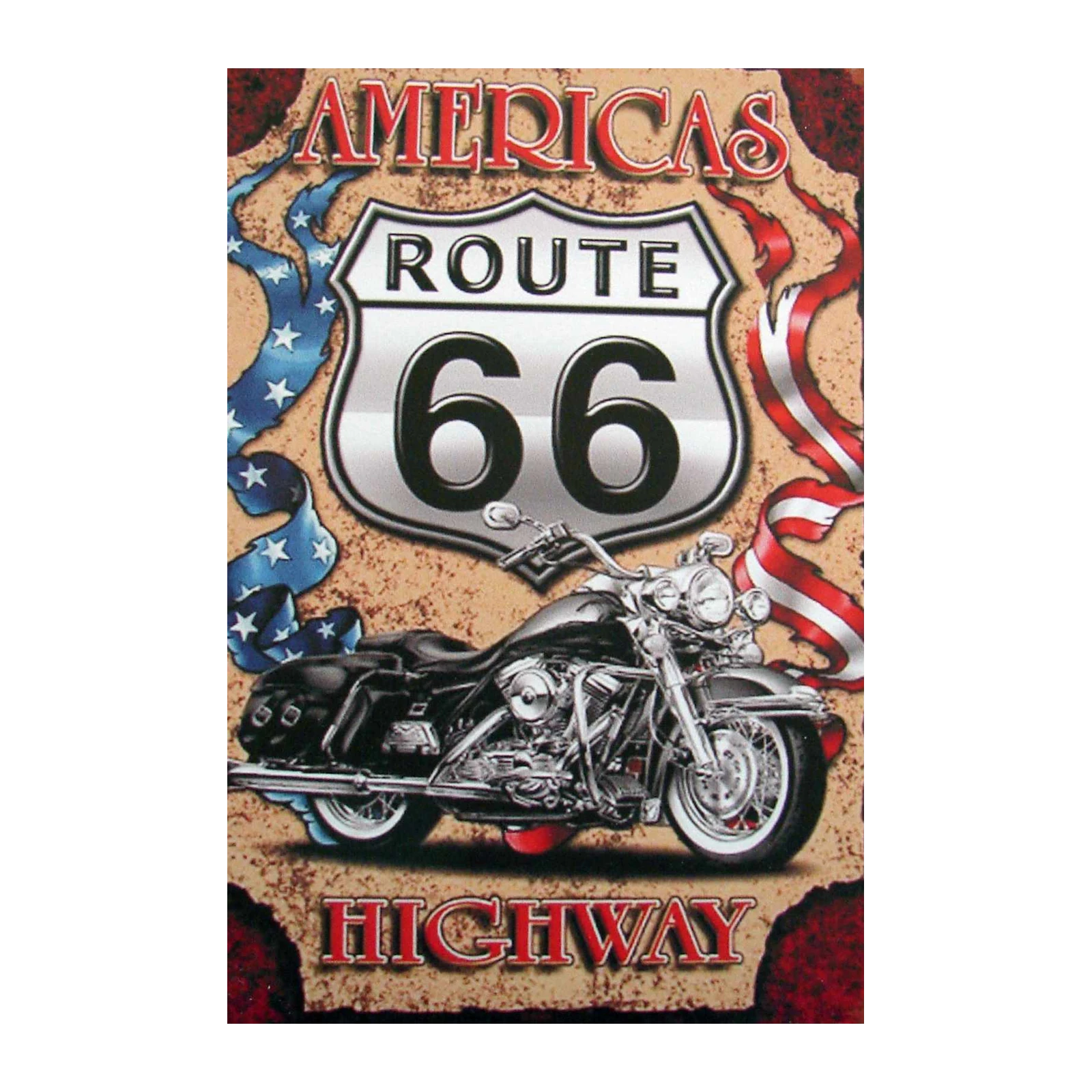 Route 66 Motorcycle & USA Flag Wall Art