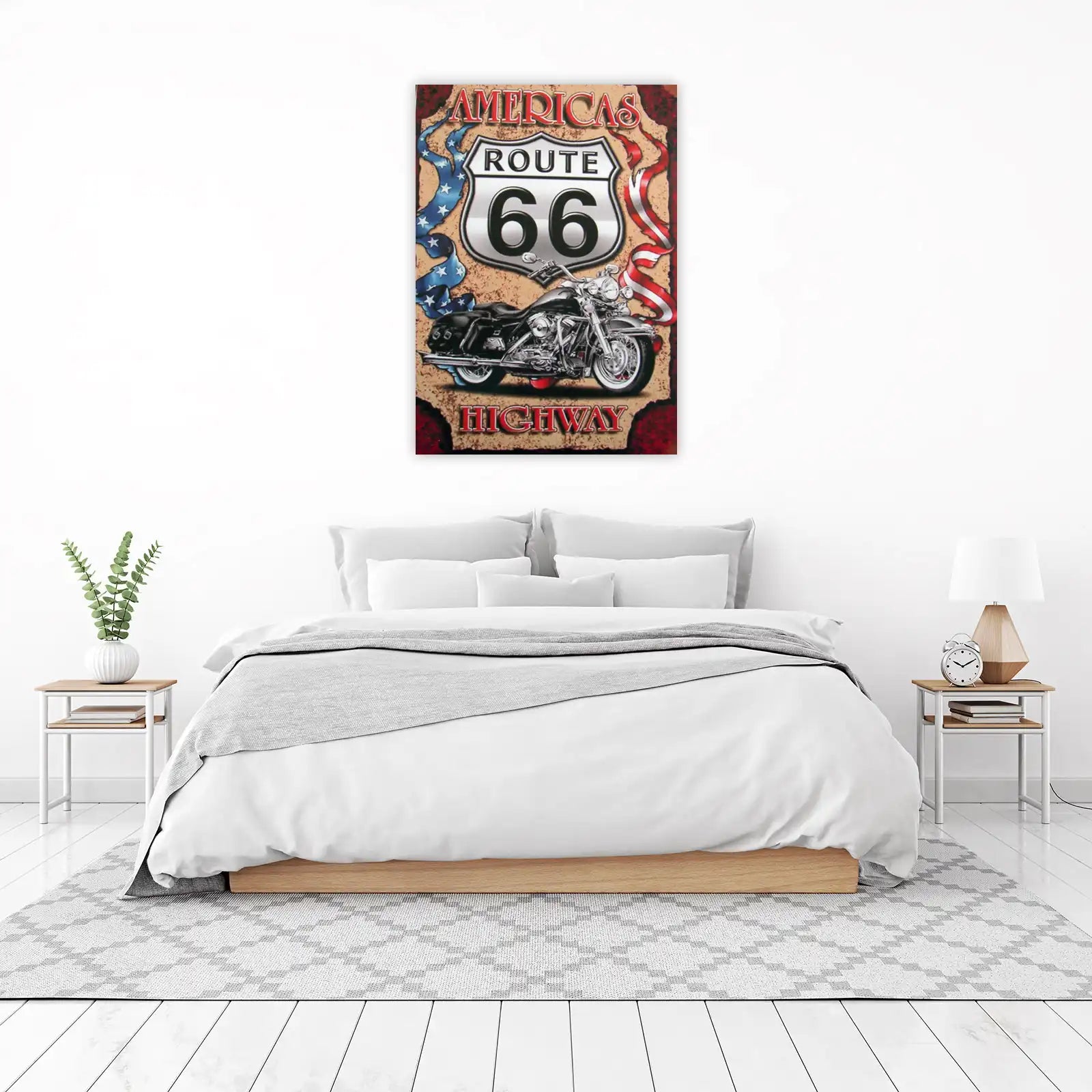 Route 66 Motorcycle & USA Flag Wall Art