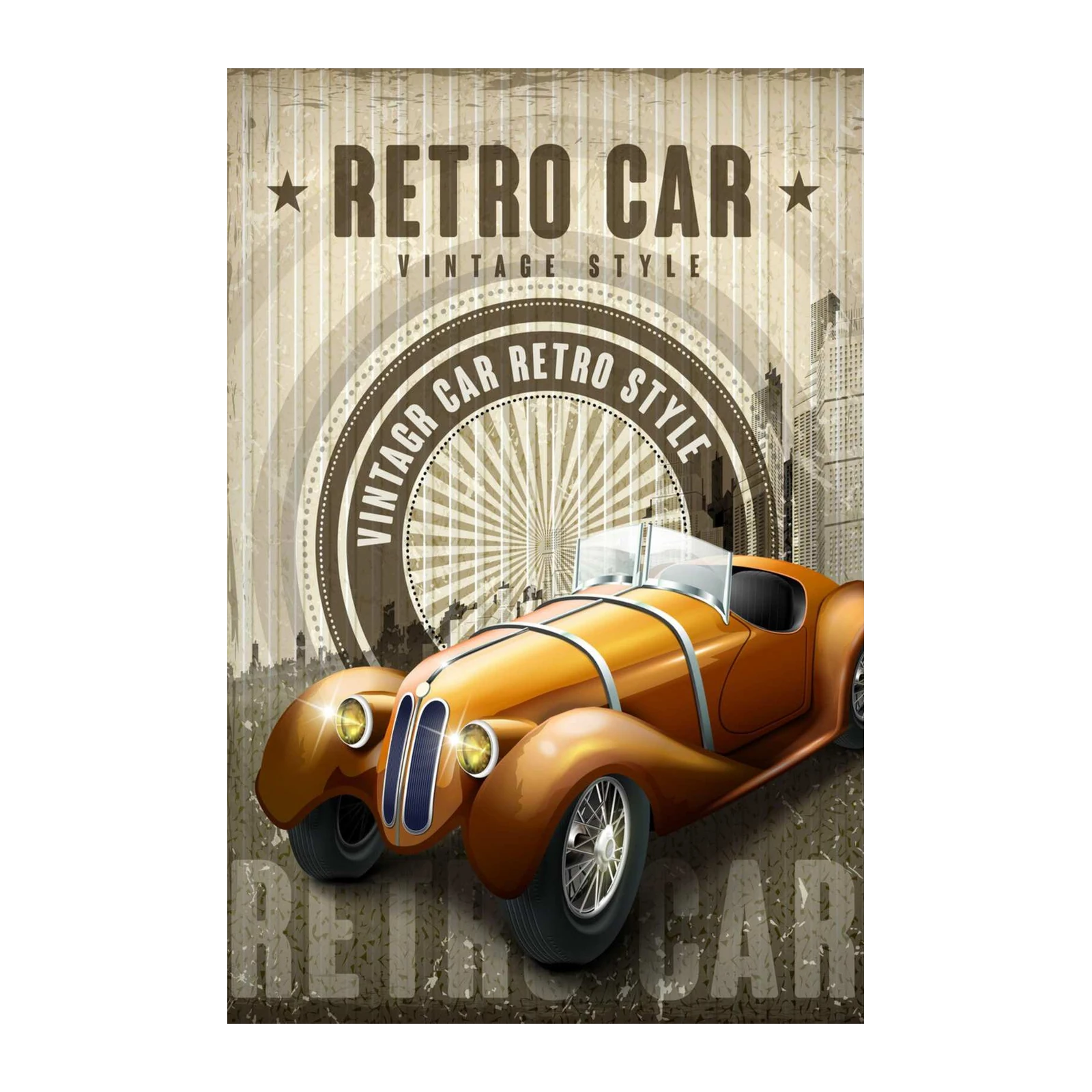 Vintage Orange Retro Car Wall Art