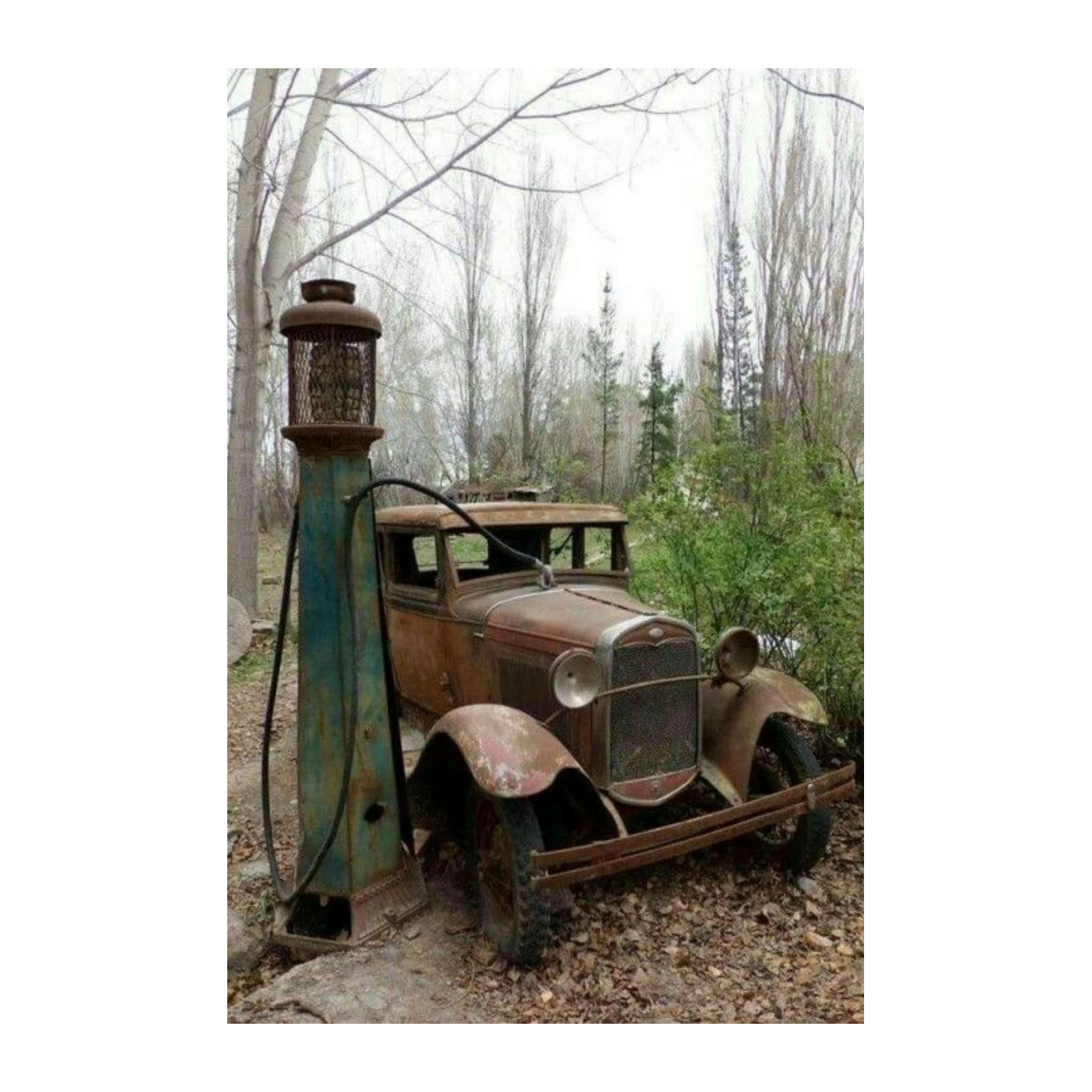 Vintage Rusty Car & Gas Pump Wall Art