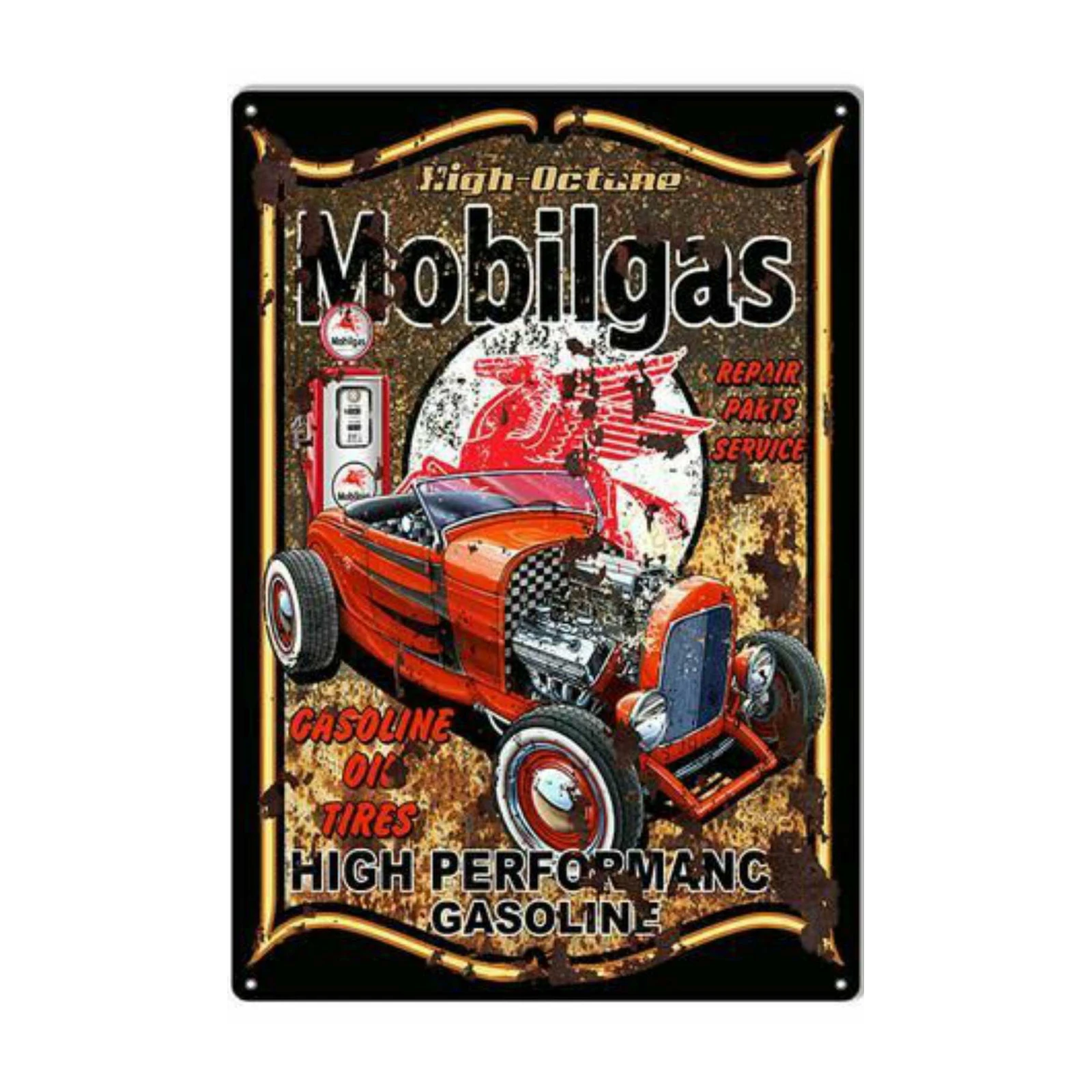 Vintage Hot Rod Mobilgas Wall Art
