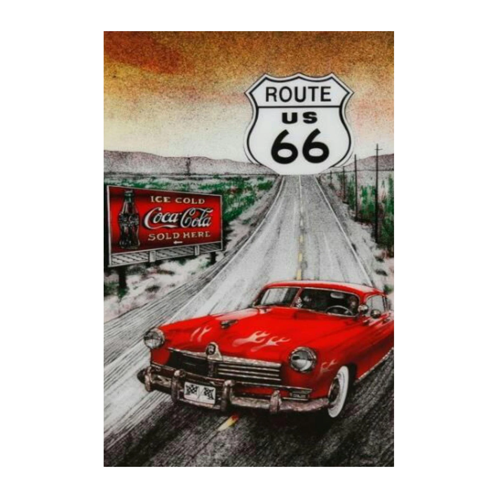Vintage Route 66 Hot Rod Coca-Cola Wall Art