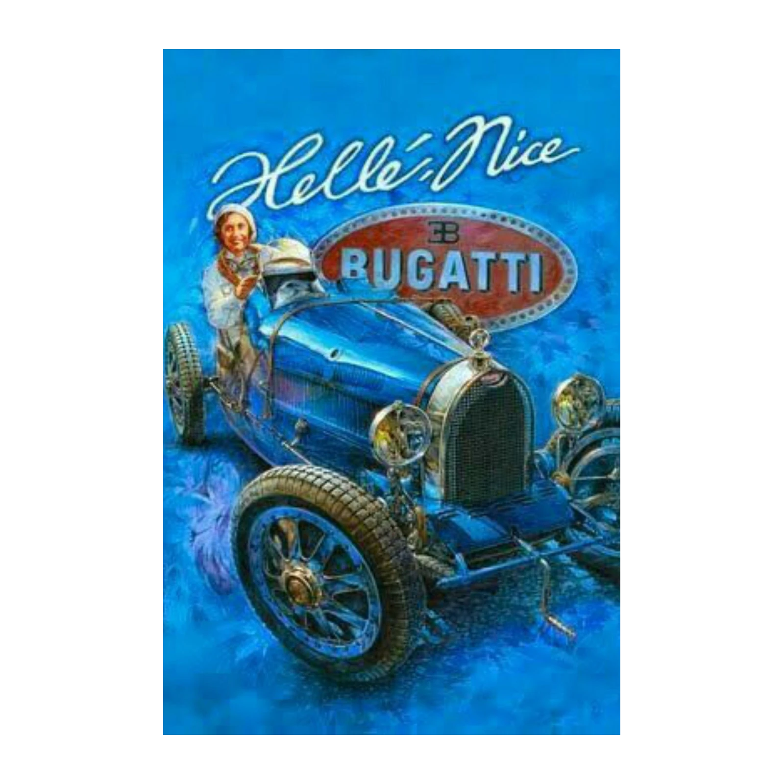 Vintage Bugatti Race Car "Hello Nice" Wall Art