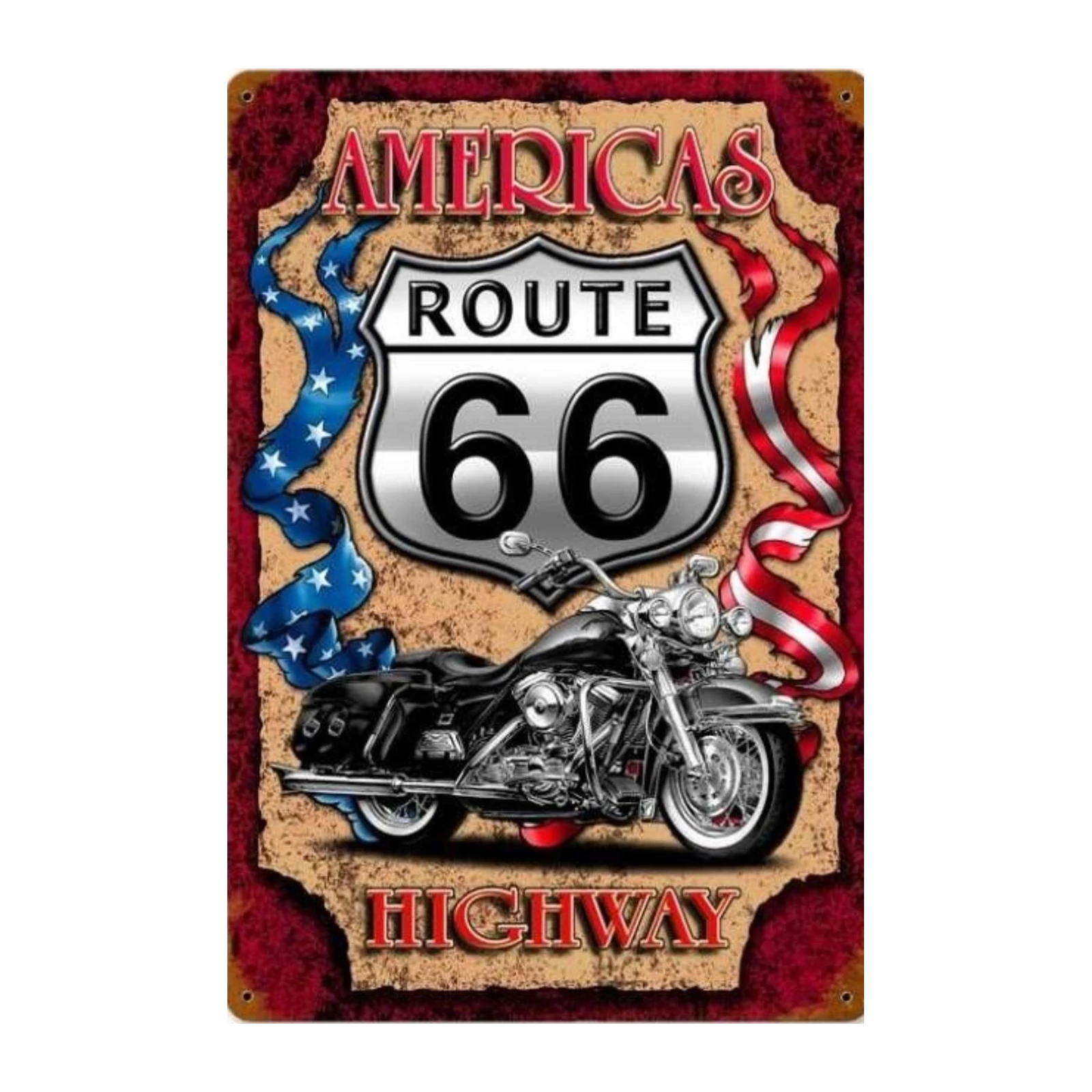 American Route 66 Motorcycle Metal Wall Art