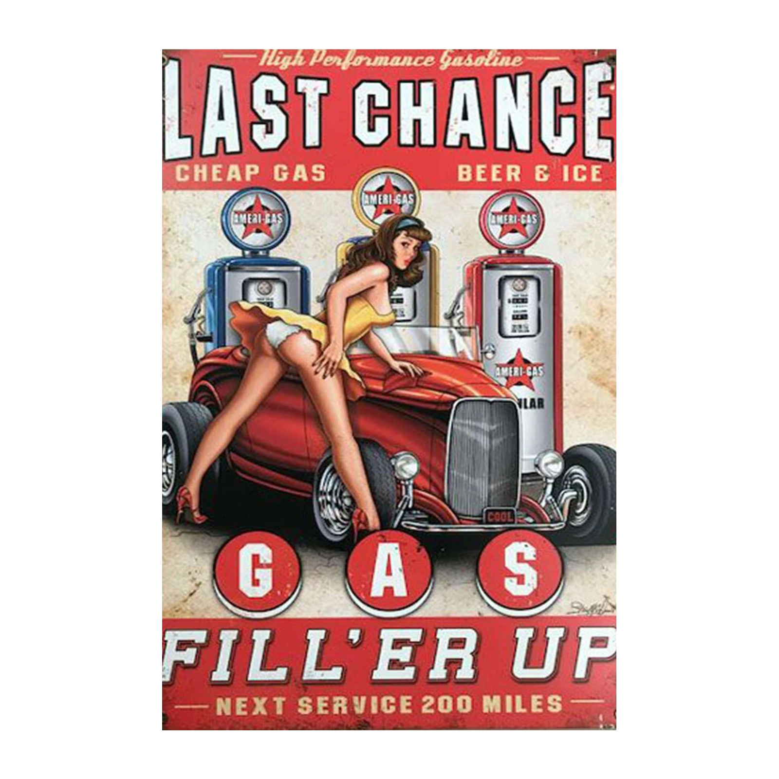 Retro Pin-Up Gas Station Wall Art