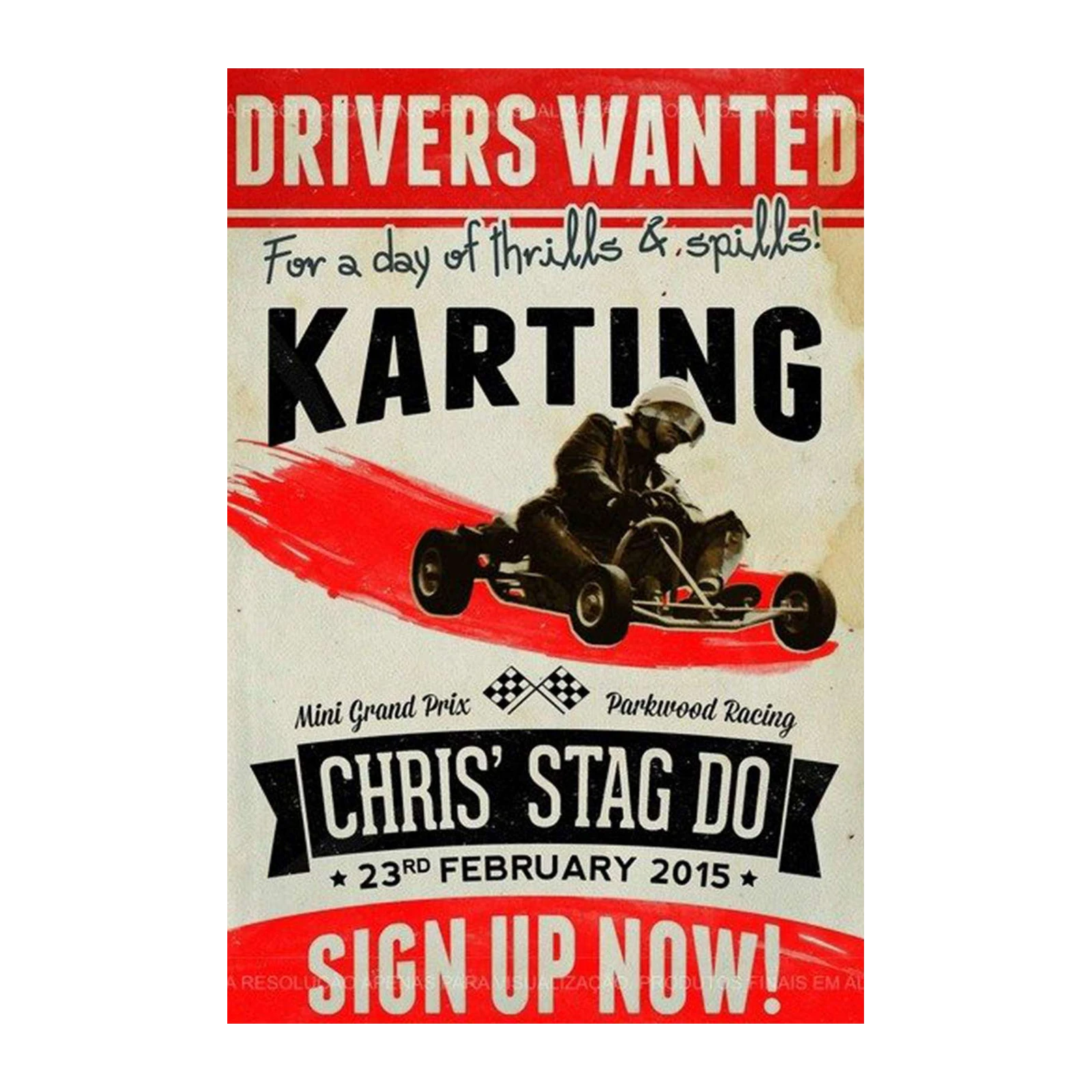 Retro Karting Stag Do Drivers Wanted Wall Art