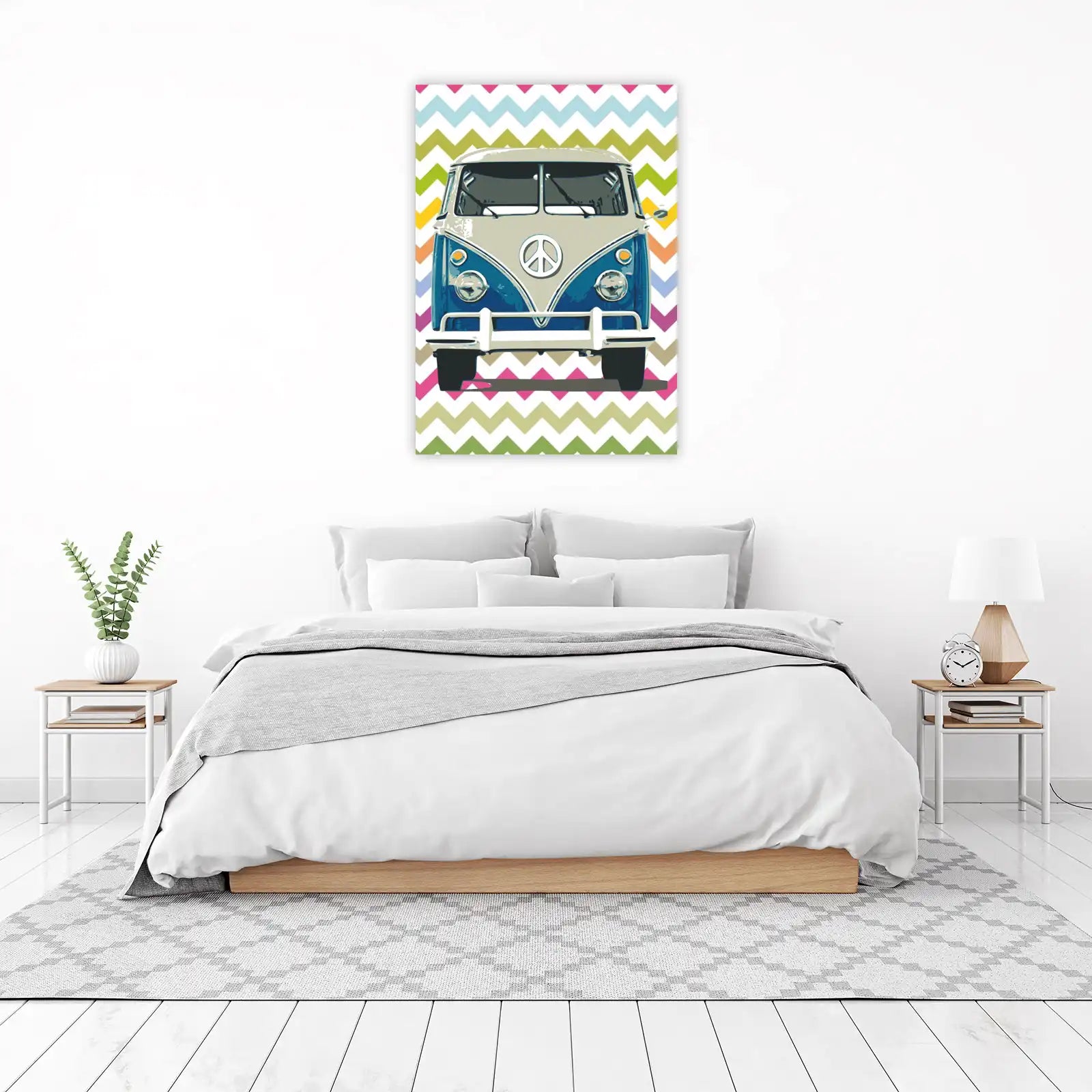Retro Blue VW Van Peace Sign Wall Art