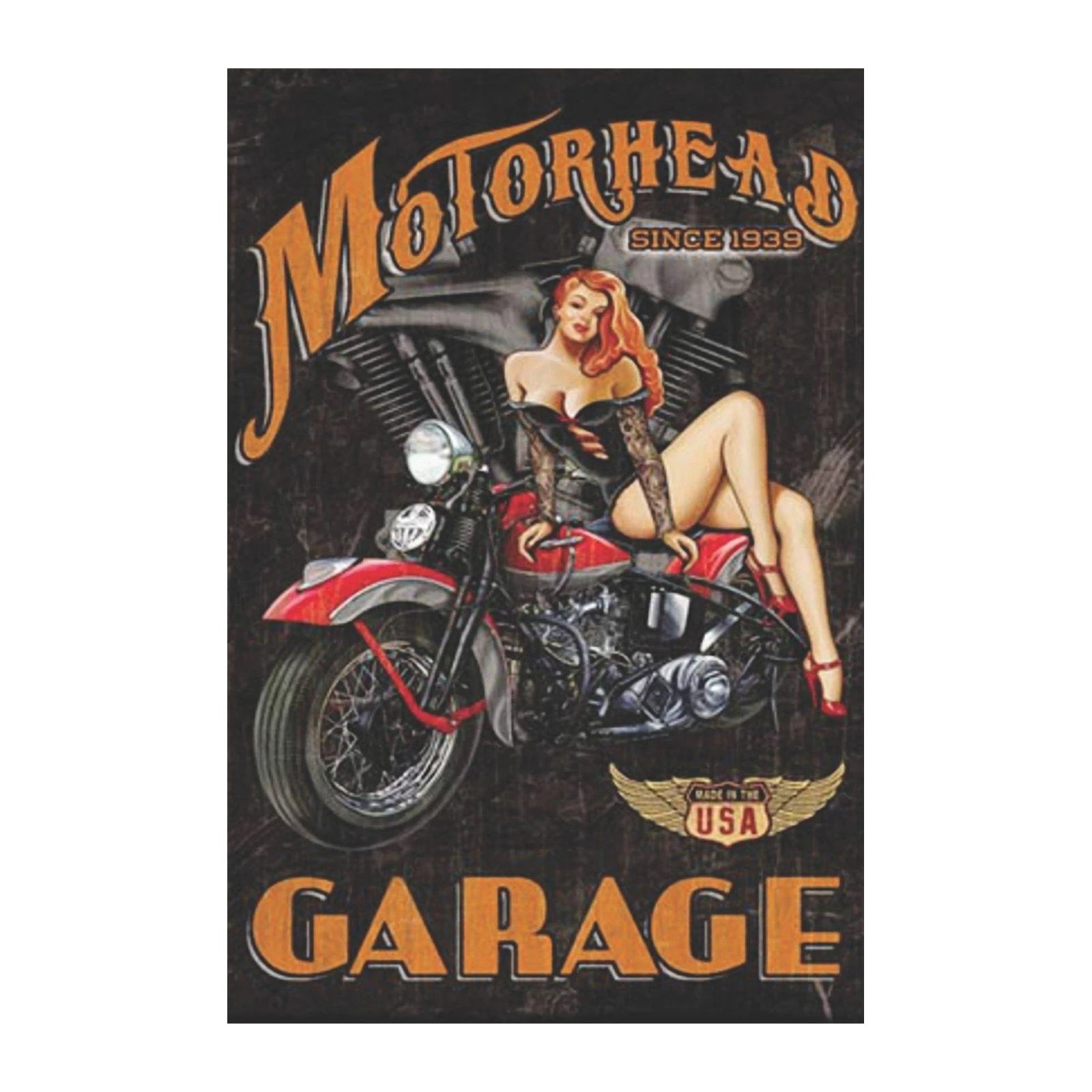 Retro Motorcycle Pin-Up Garage Wall Art