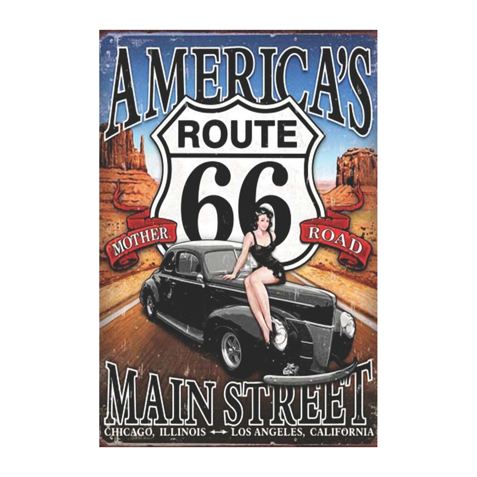 Retro Route 66 Classic Car & Pin-Up Wall Art