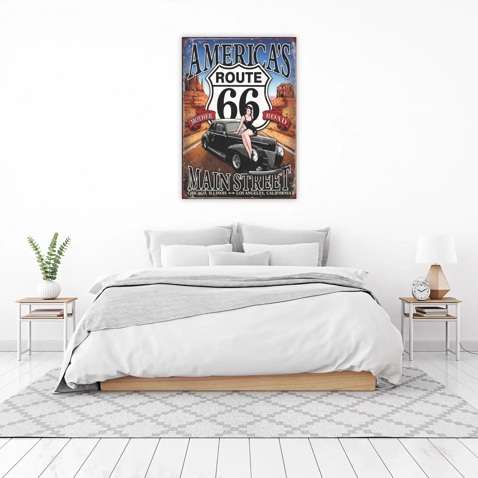 Retro Route 66 Classic Car & Pin-Up Wall Art