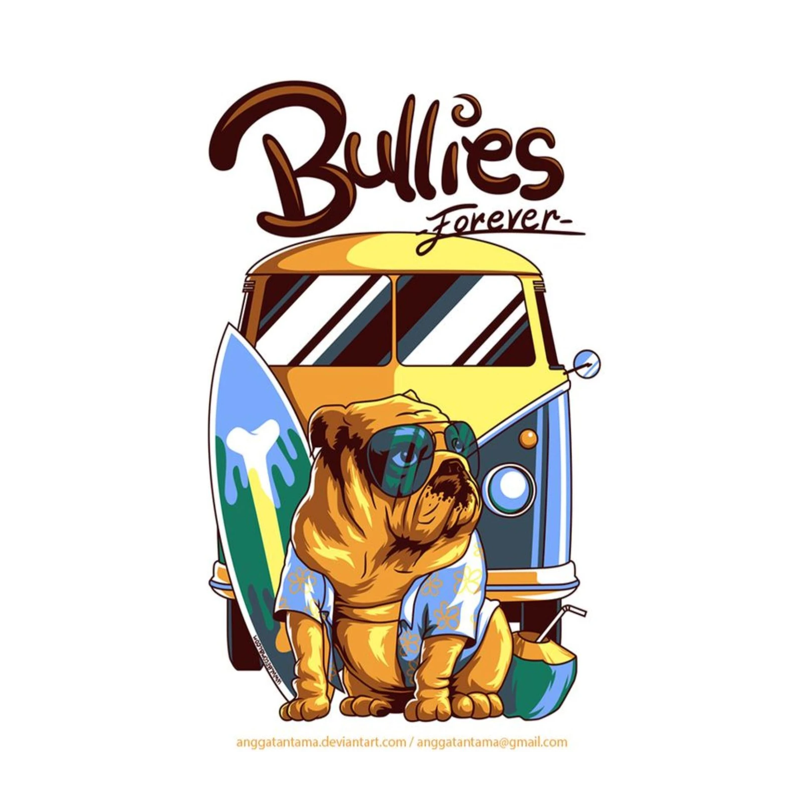 Cool Bulldog Surf Van Wall Art