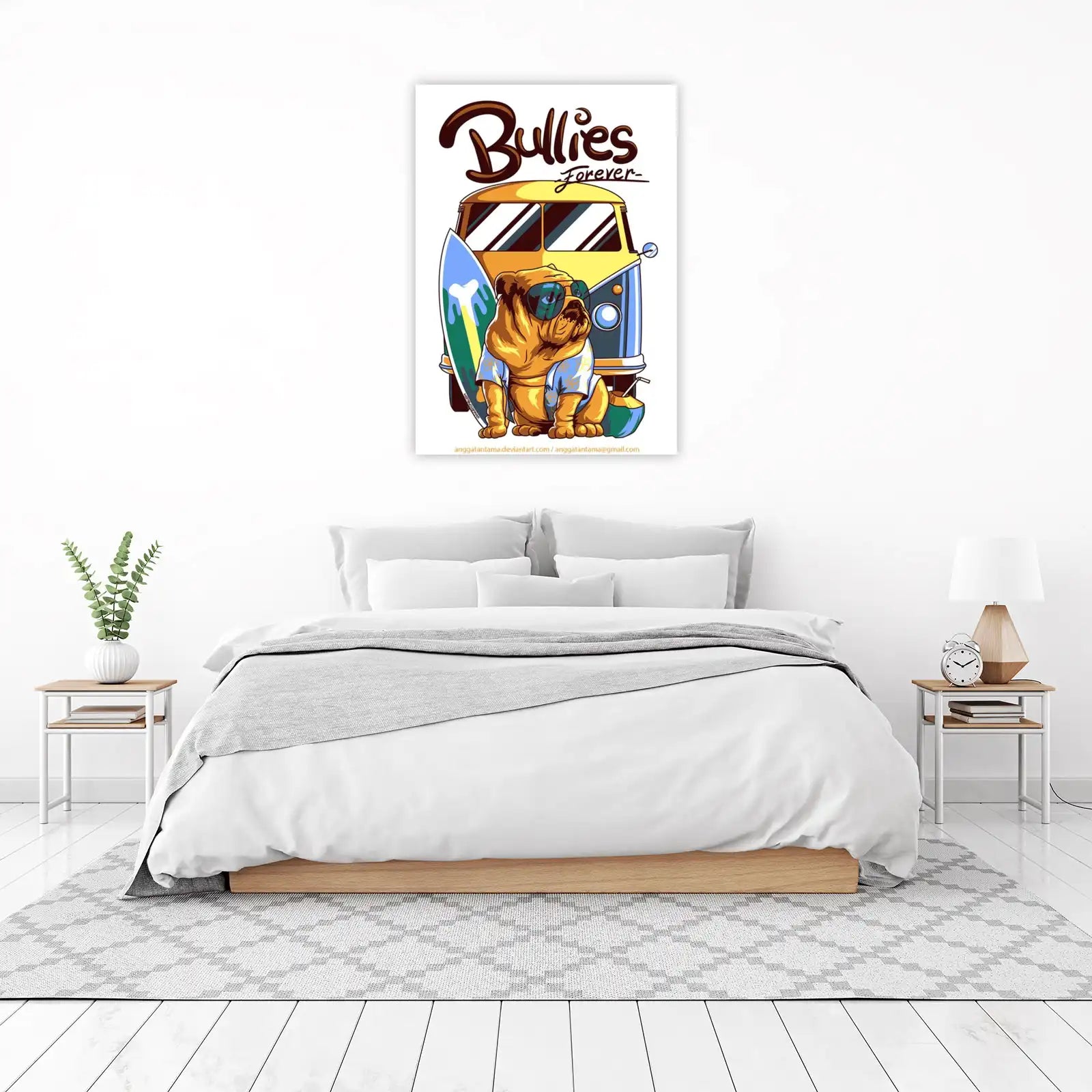 Cool Bulldog Surf Van Wall Art