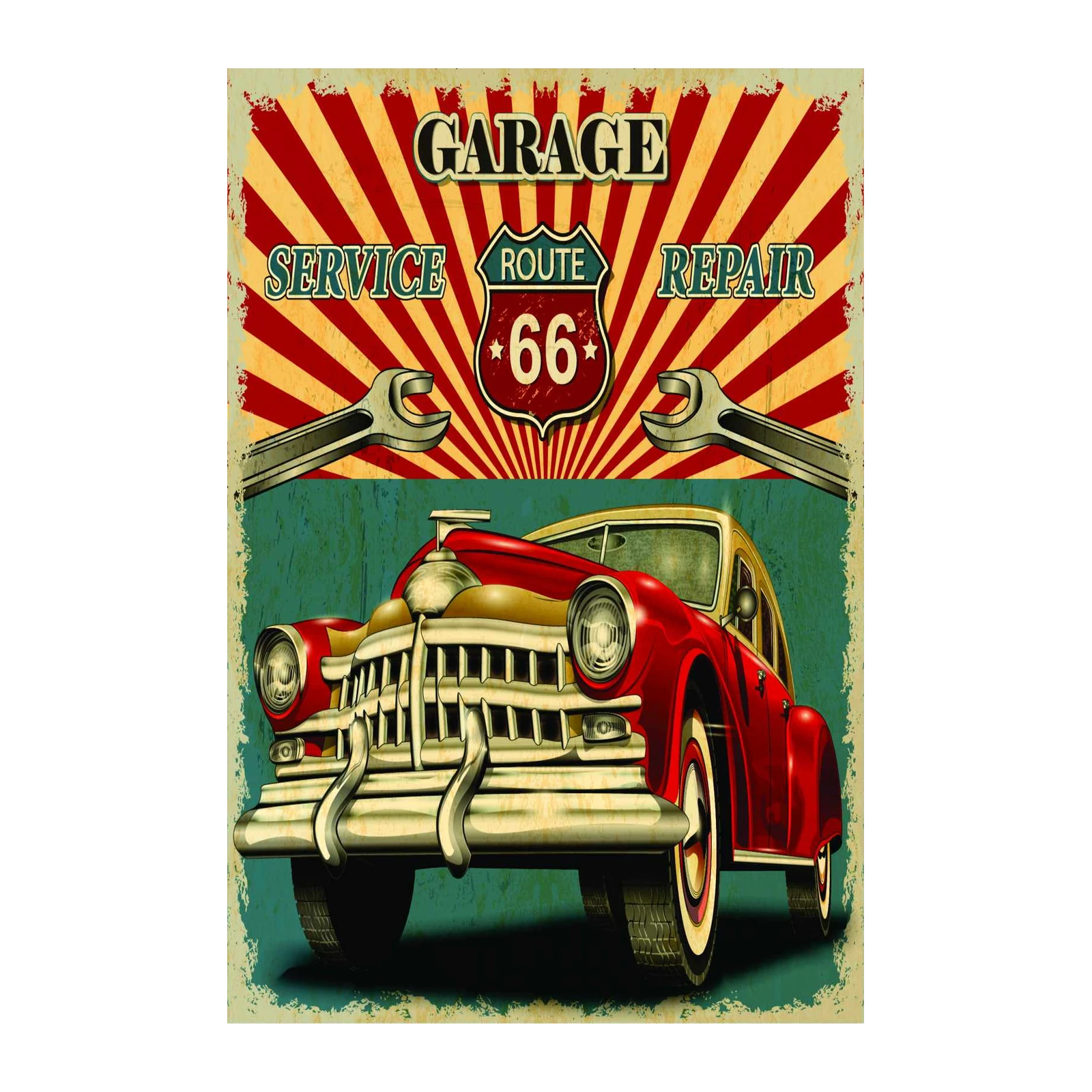 Vintage Route 66 Garage Car Wall Art