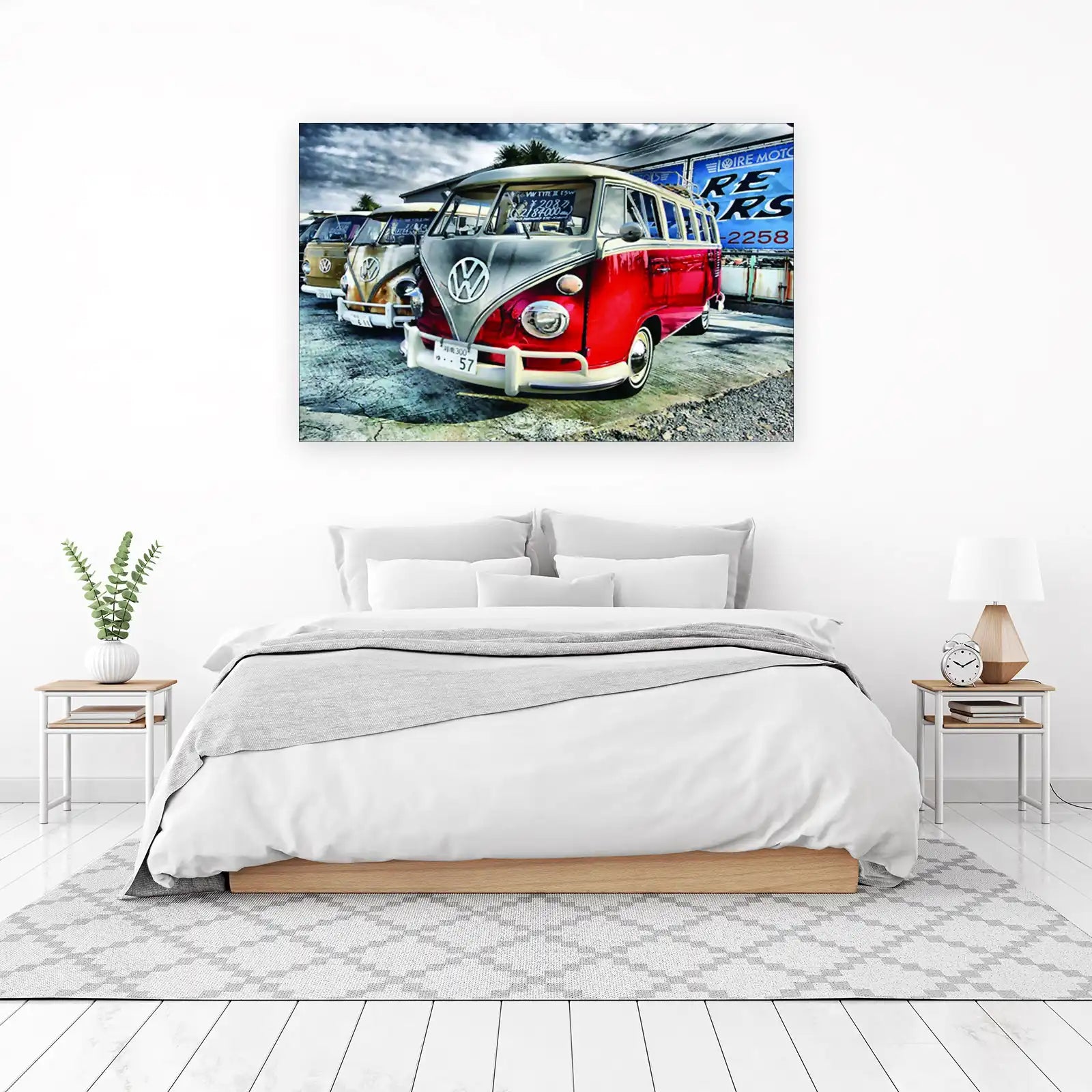 Retro VW Bus Art: Red & Silver Wall Art