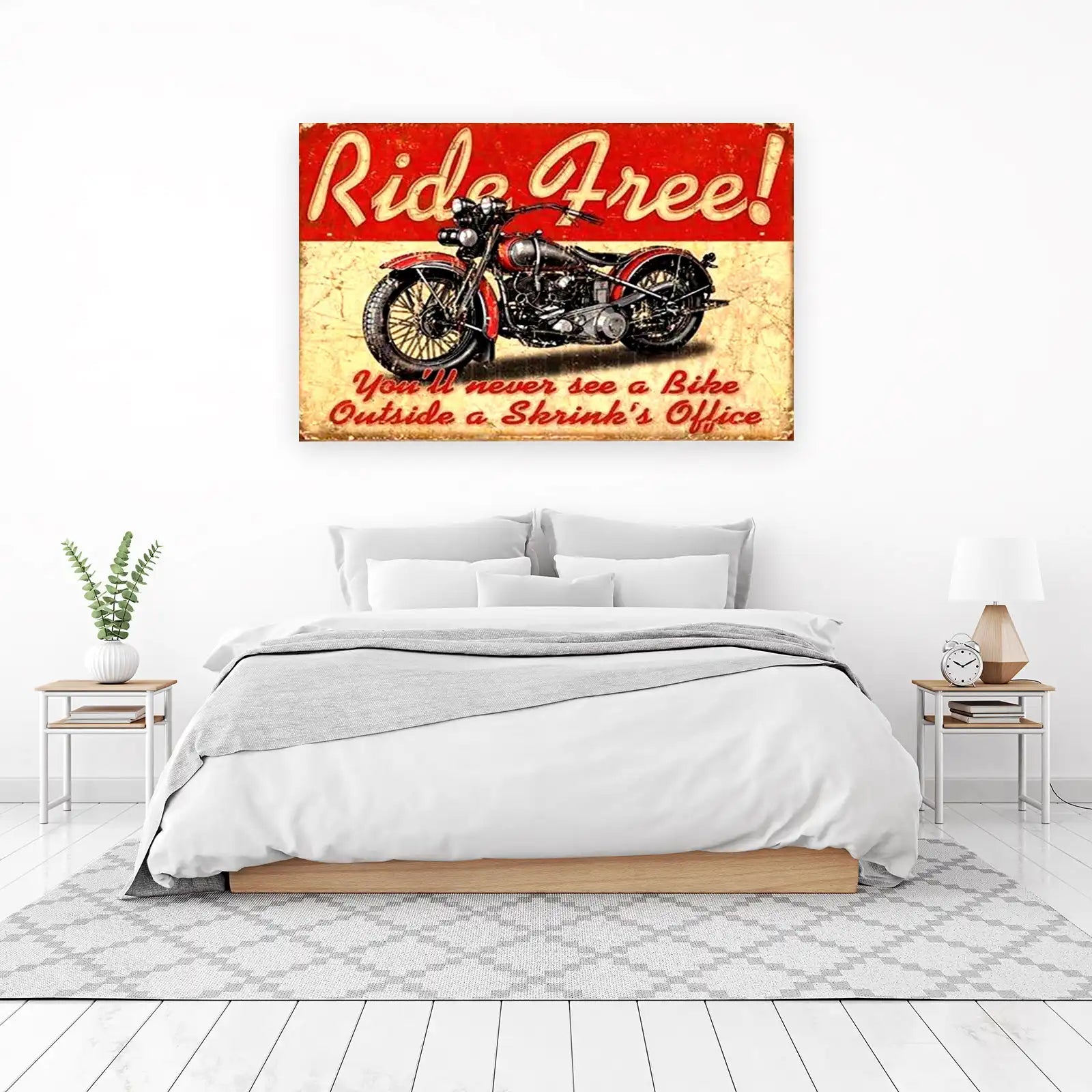 Retro Motorcycle "Ride Free!" Wall Art