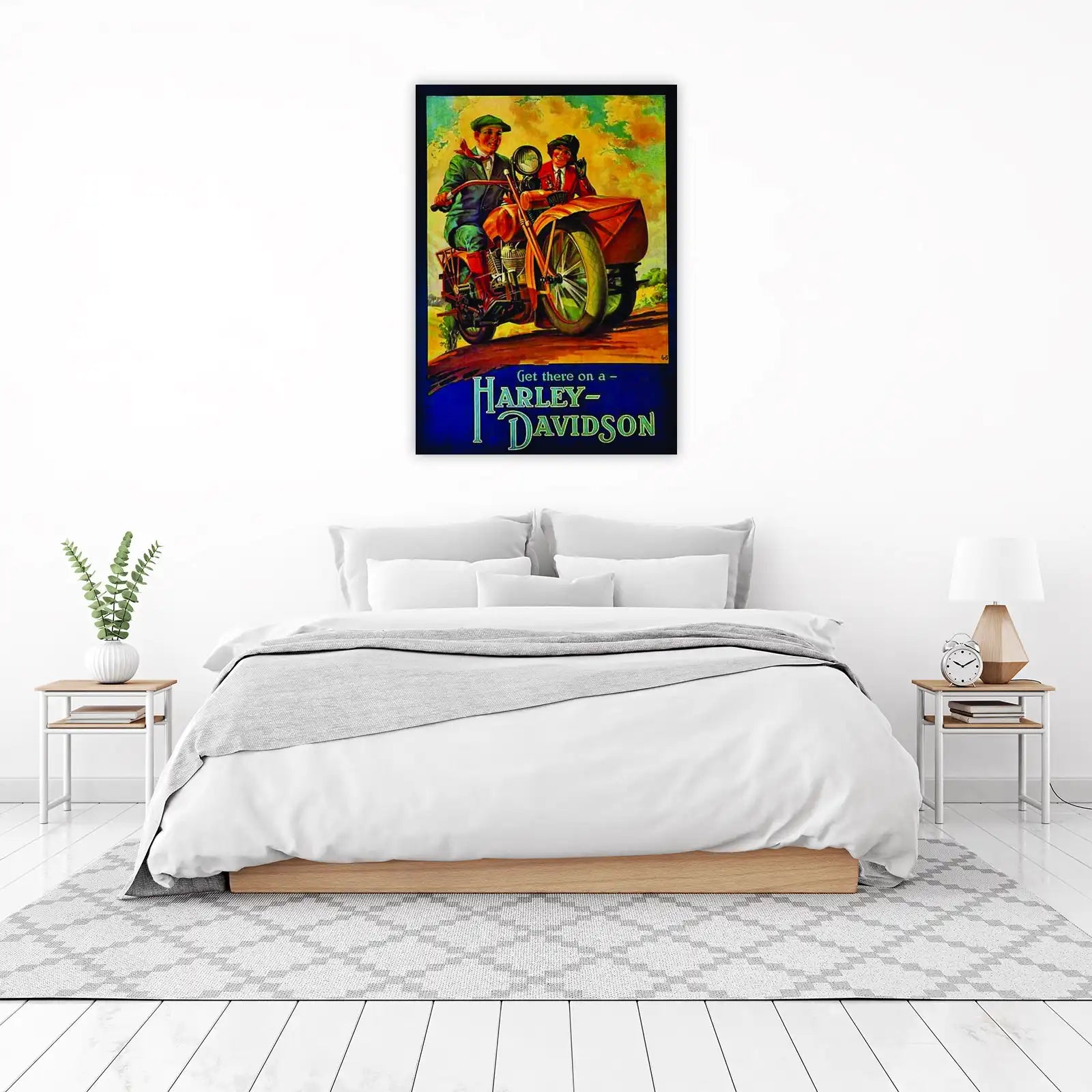Vintage Harley Davidson Motorcycle with Sidecar Wall Art
