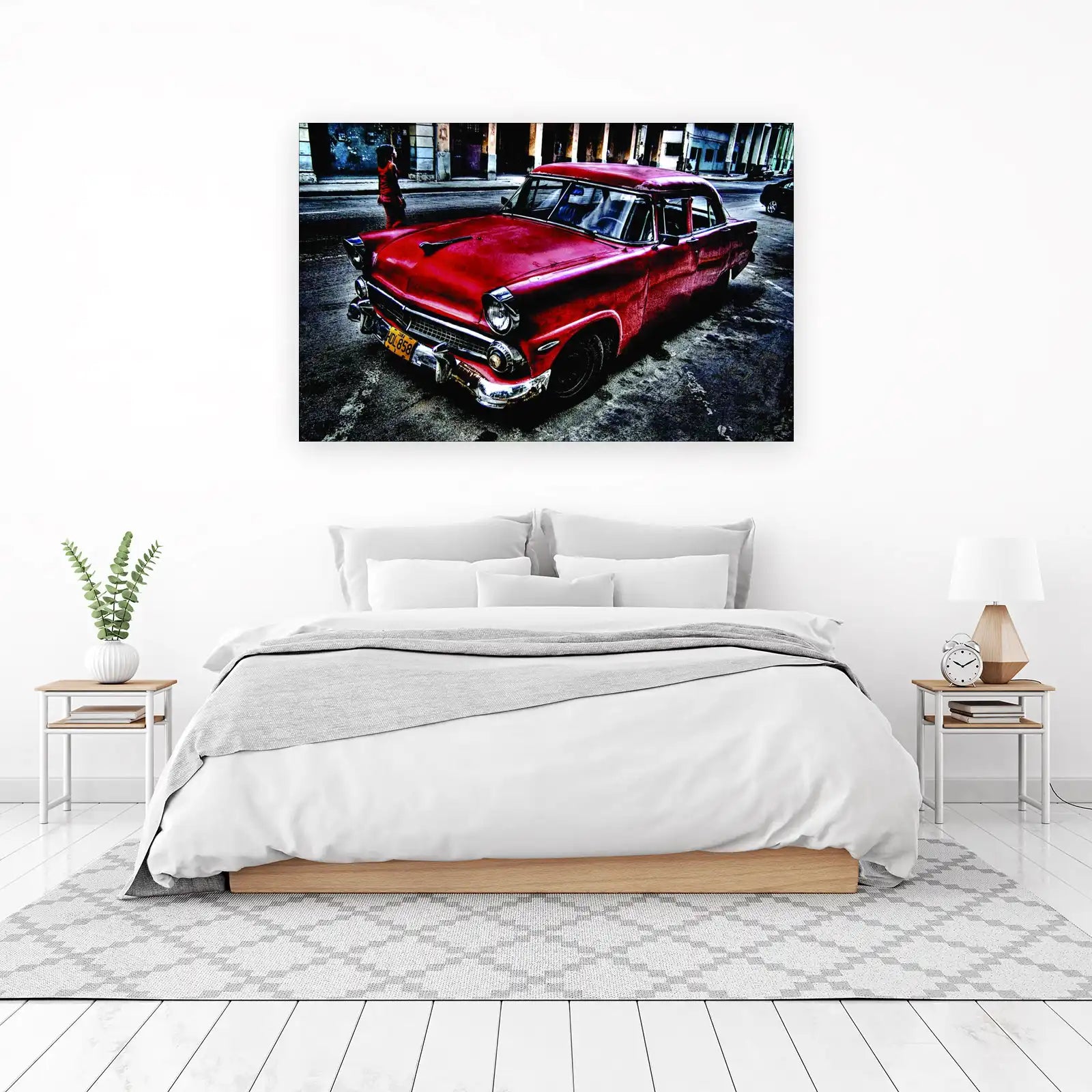 Vibrant Red Classic Car Cuba Wall Art