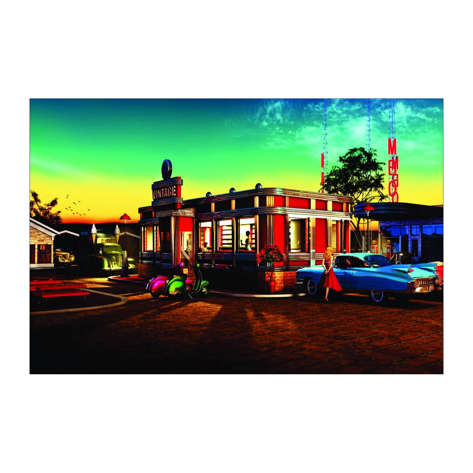 Retro Diner Vibes Wall Art | Vintage Car Wall Art