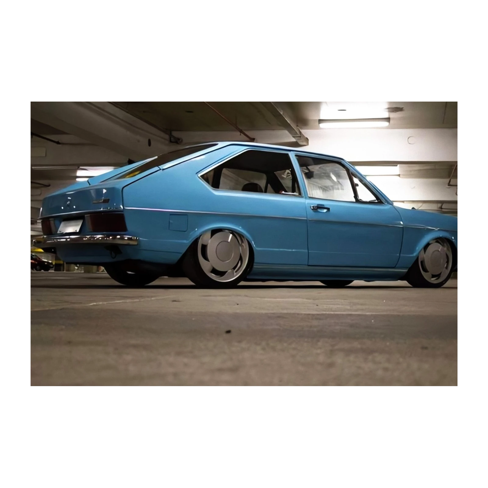 Vintage Blue Sedan Custom Wheels Wall Art