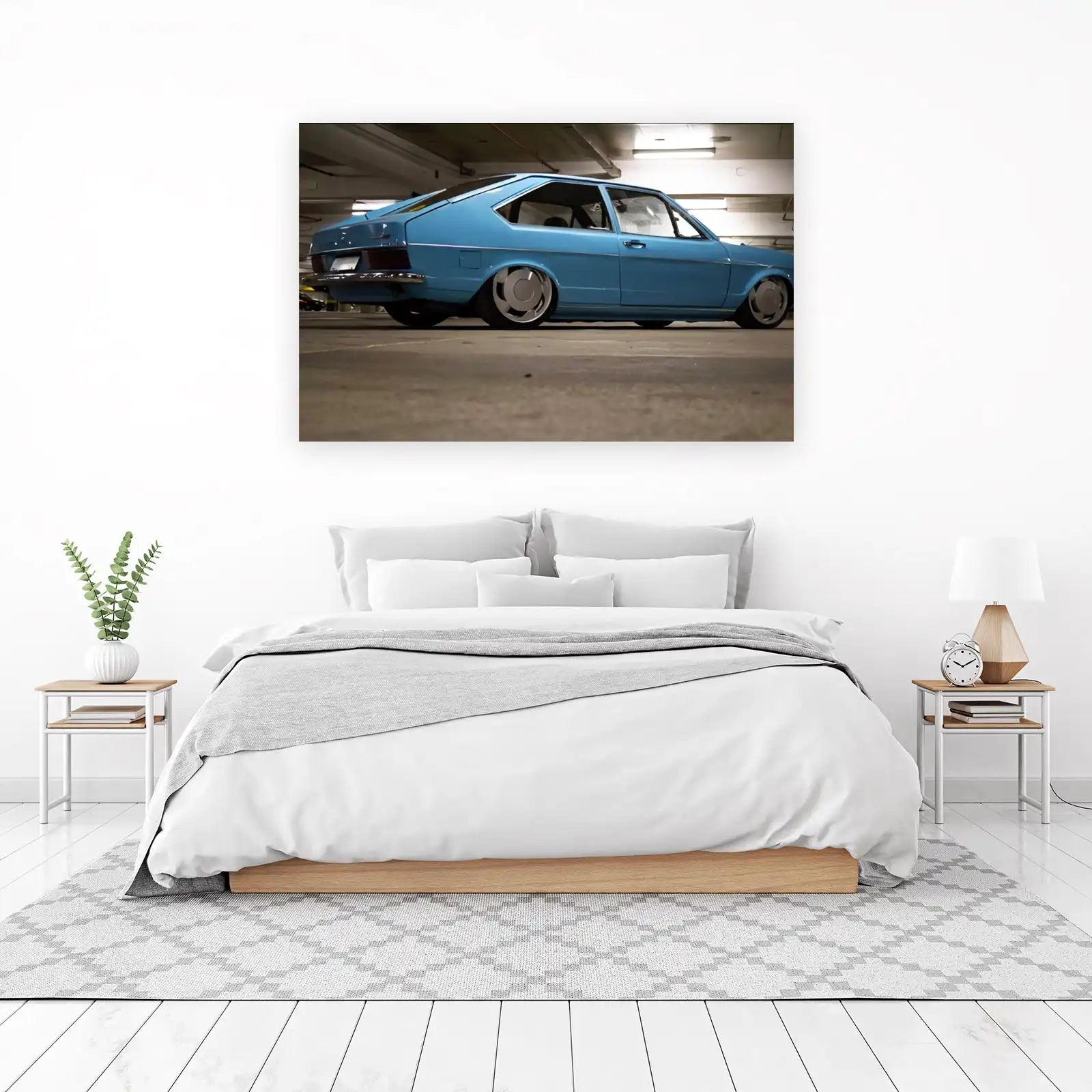 Vintage Blue Sedan Custom Wheels Wall Art