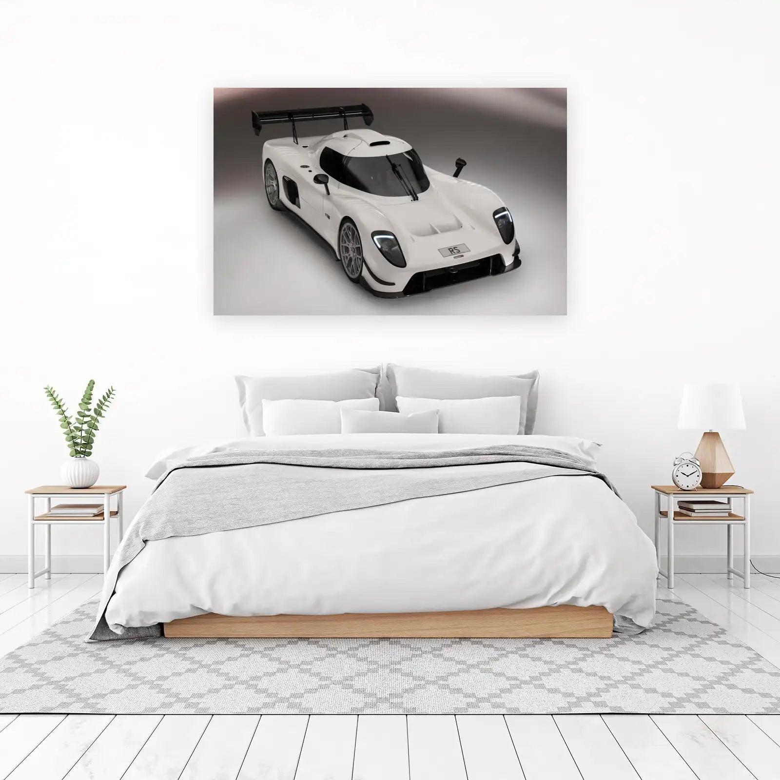 Sleek White Racing Car Wall Art
