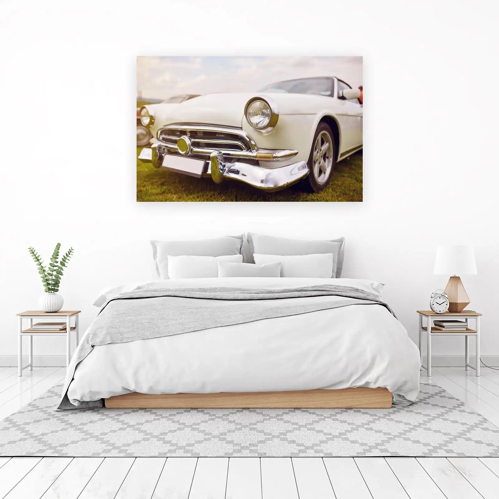 Elegant White Vintage Car Wall Art