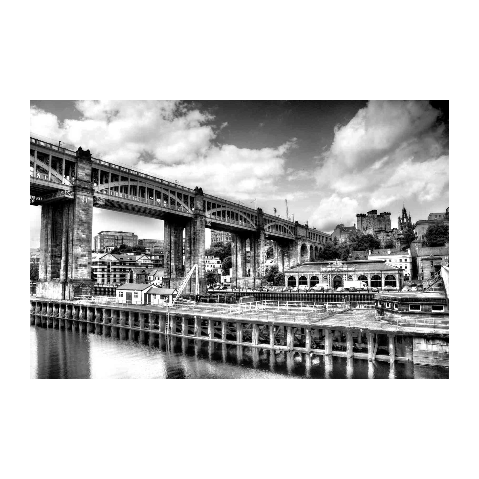 Monochrome Cityscape Bridge Wall Art