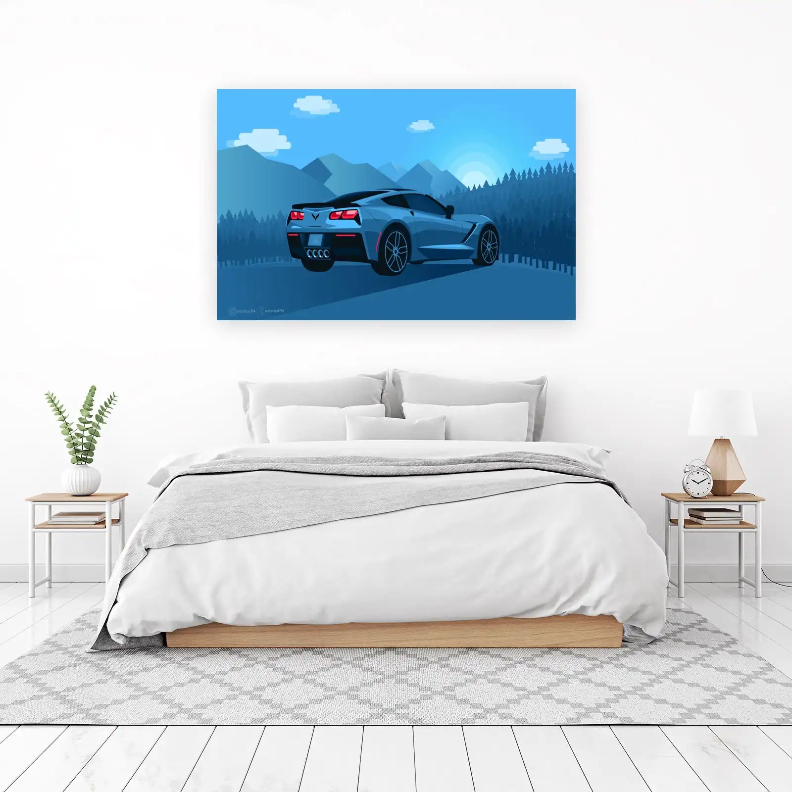 Blue Corvette Mountain Sunrise Wall Art