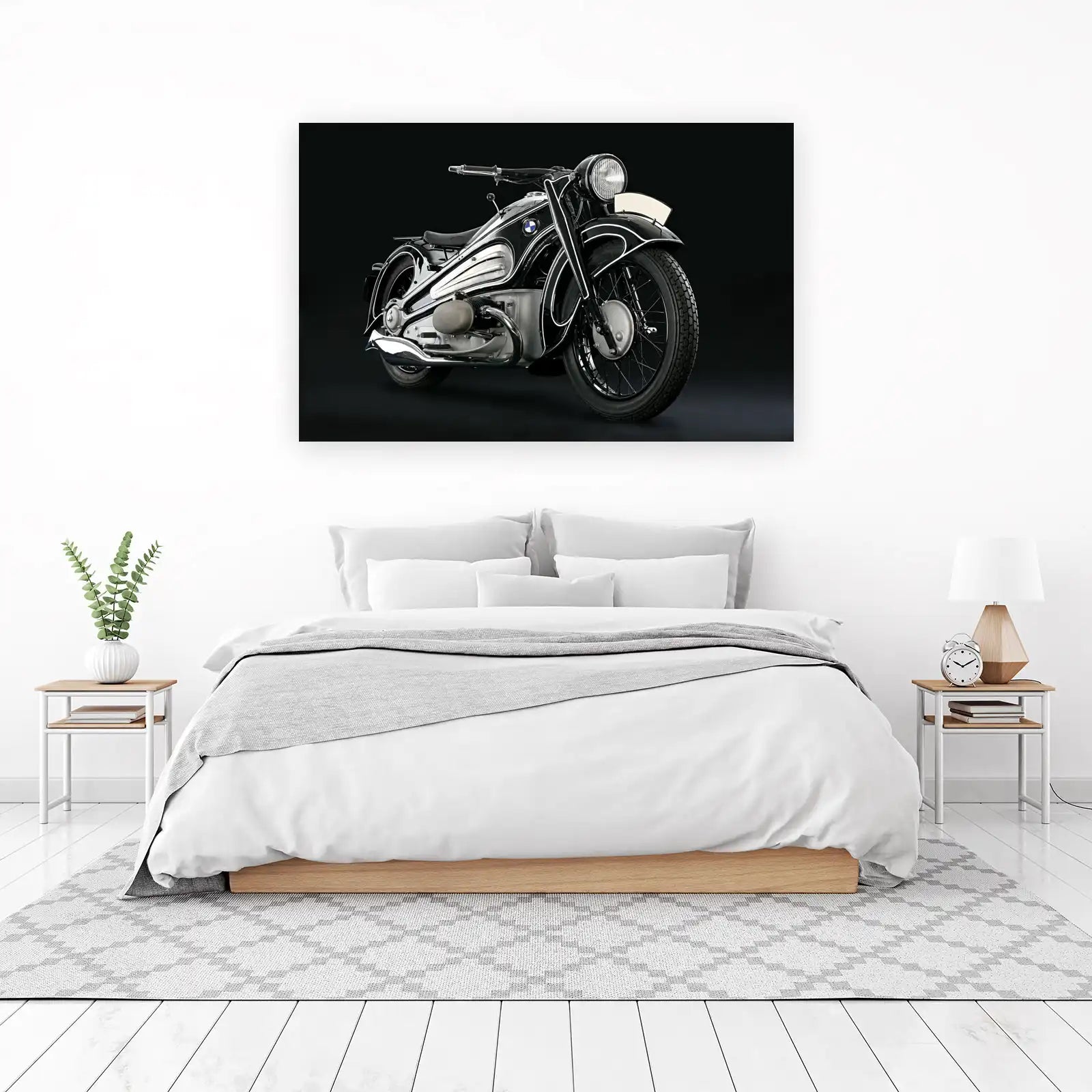 Vintage BMW Motorcycle Black & White Wall Art