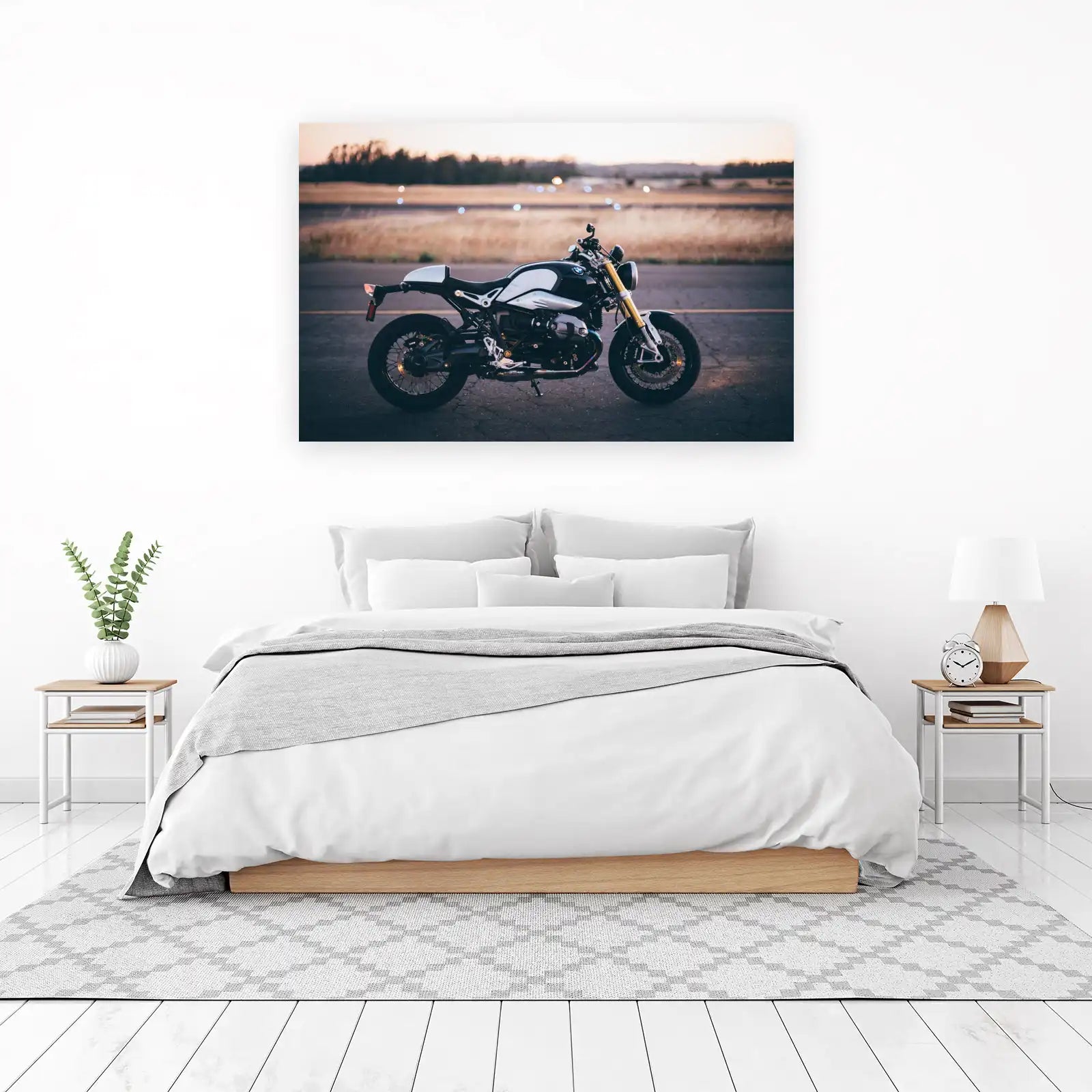 BMW R NineT Motorcycle at Sunset Wall Art