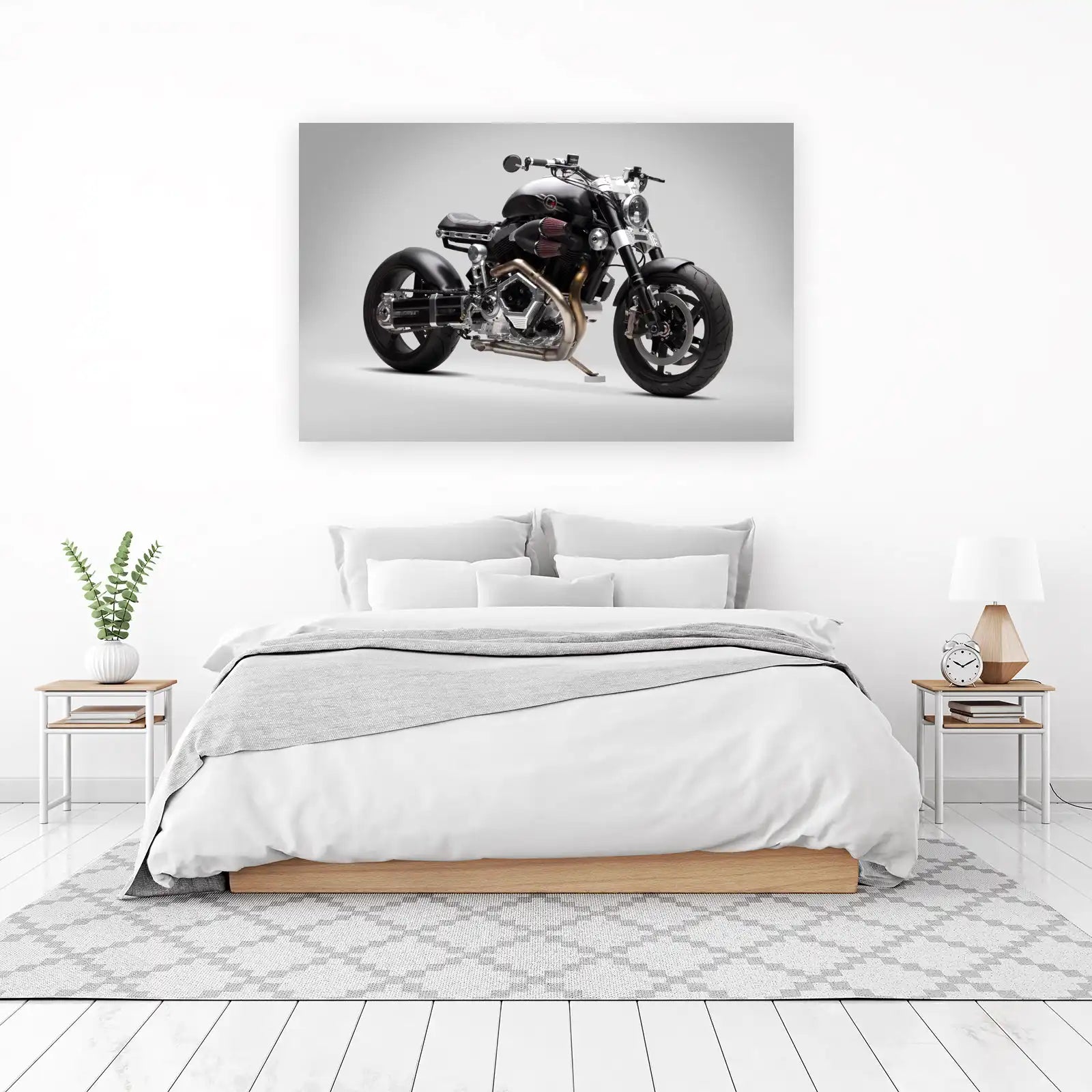 Bold Motorcycle Chrome & Black Wall Art