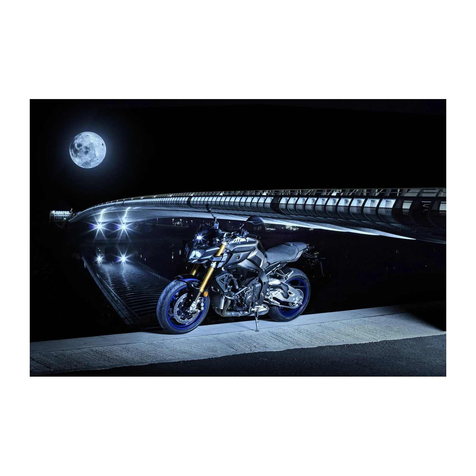 Yamaha Motorcycle Under Moonlit Bridge Wall Art