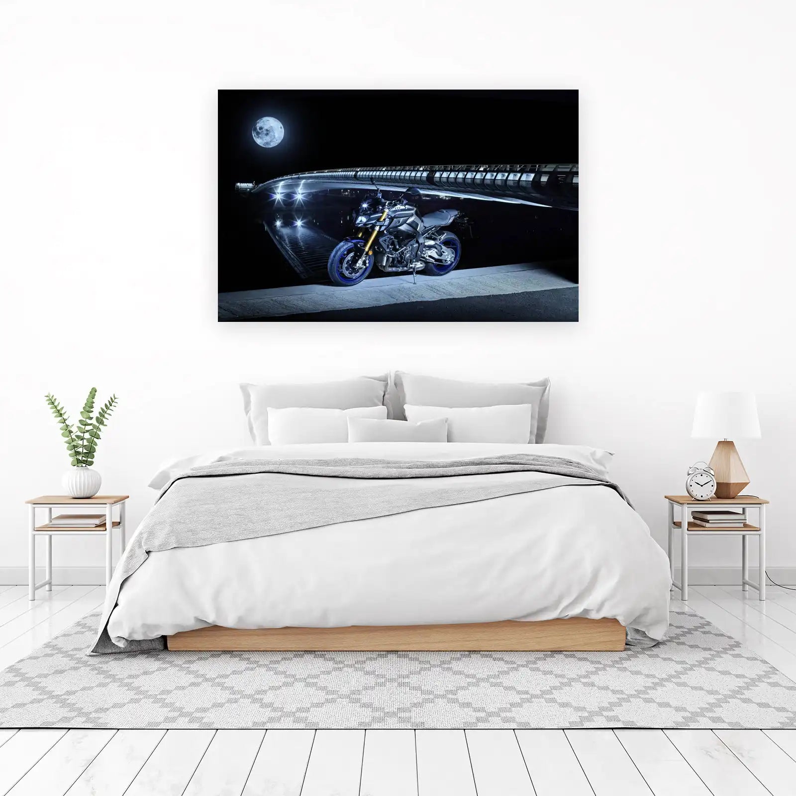 Yamaha Motorcycle Under Moonlit Bridge Wall Art