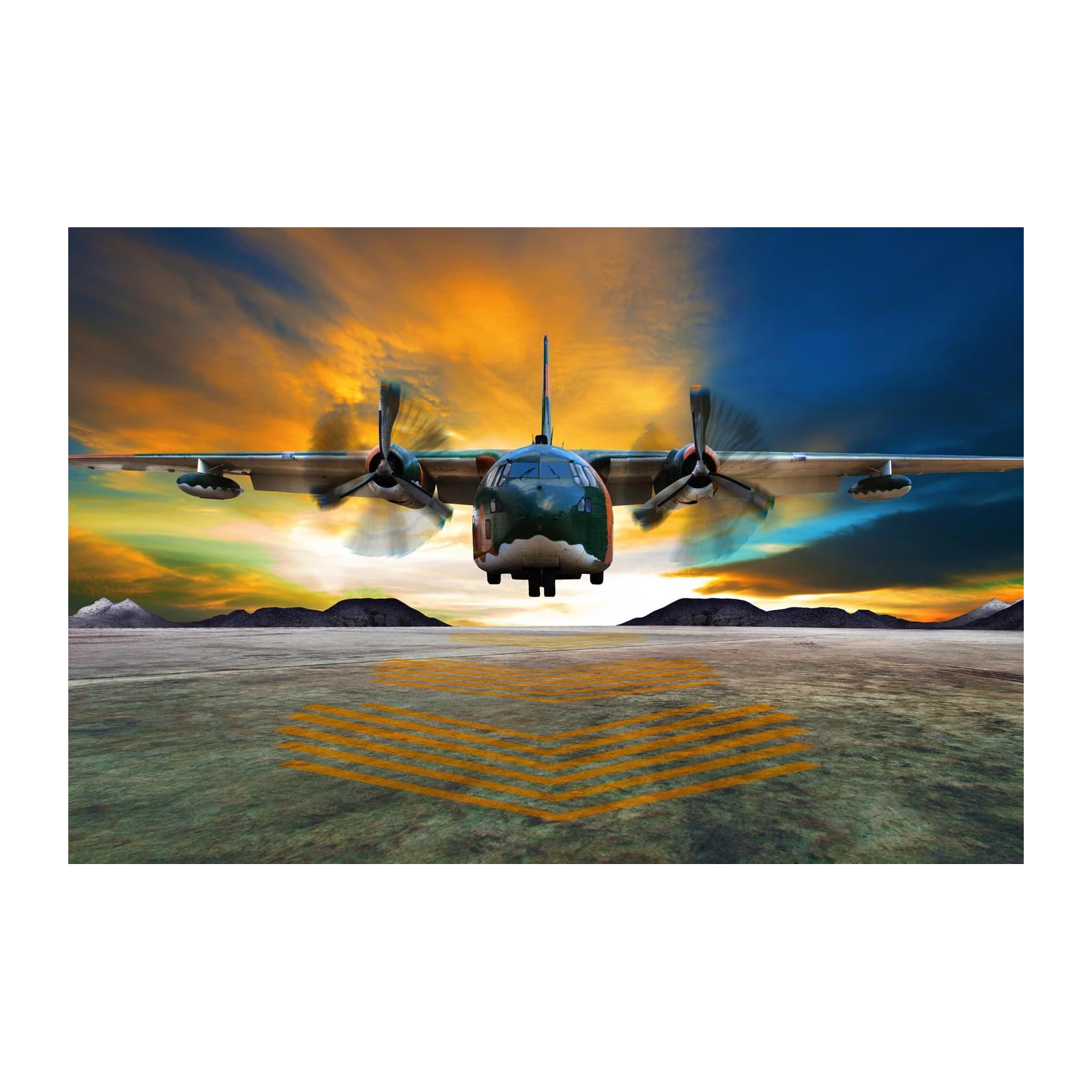 Propeller Plane Landing Sunset Wall Art