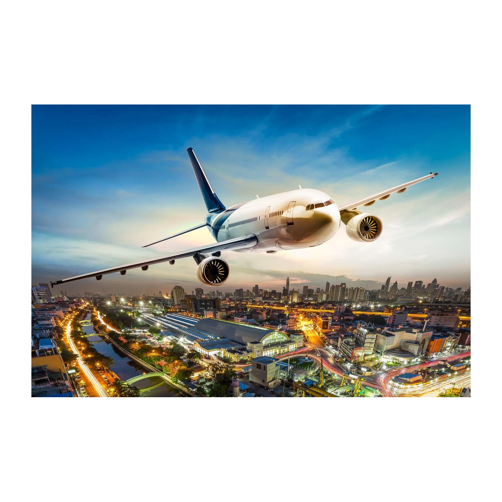 Airplane Over Cityscape Wall Art