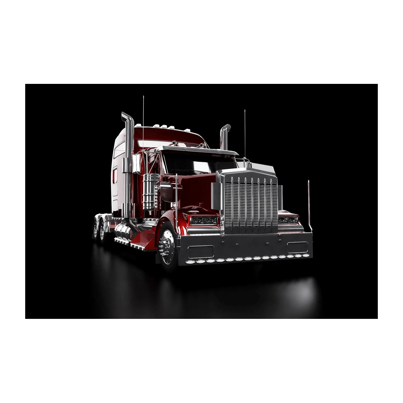 Red Semi-Truck Chrome Grille Wall Art