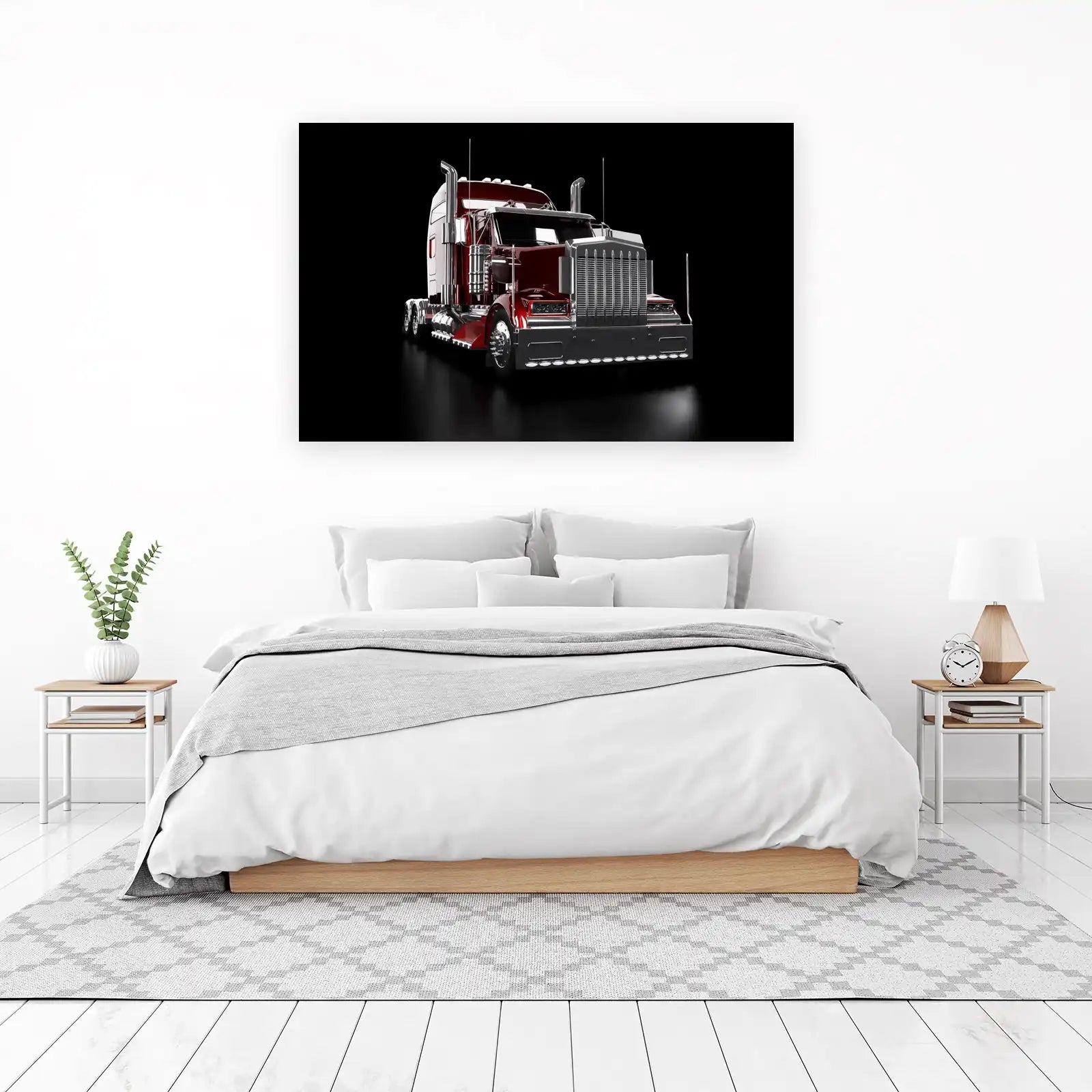 Red Semi-Truck Chrome Grille Wall Art