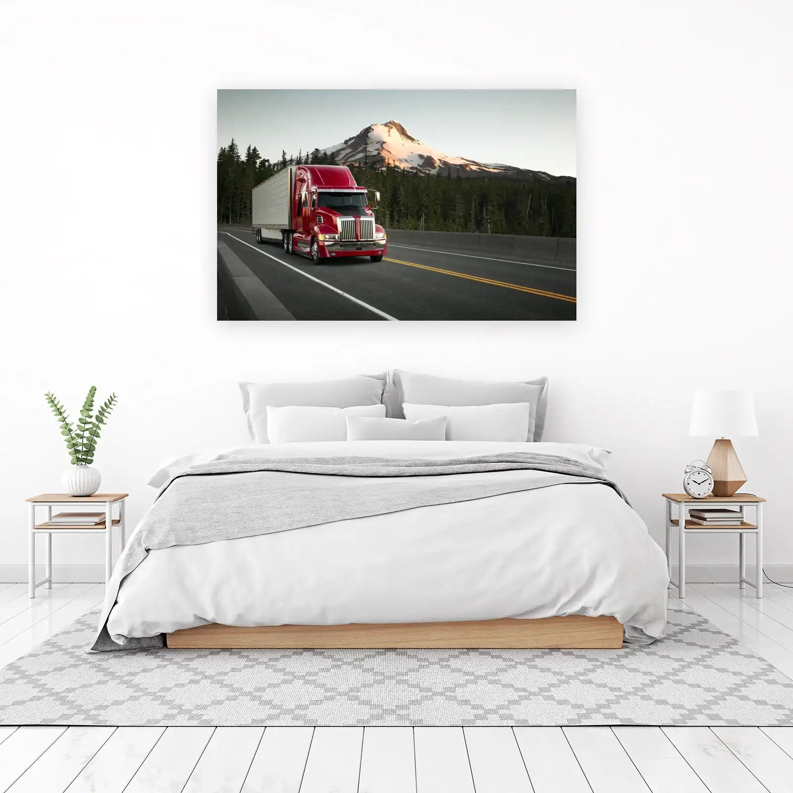 Red Truck Mountain Highway Wall Art